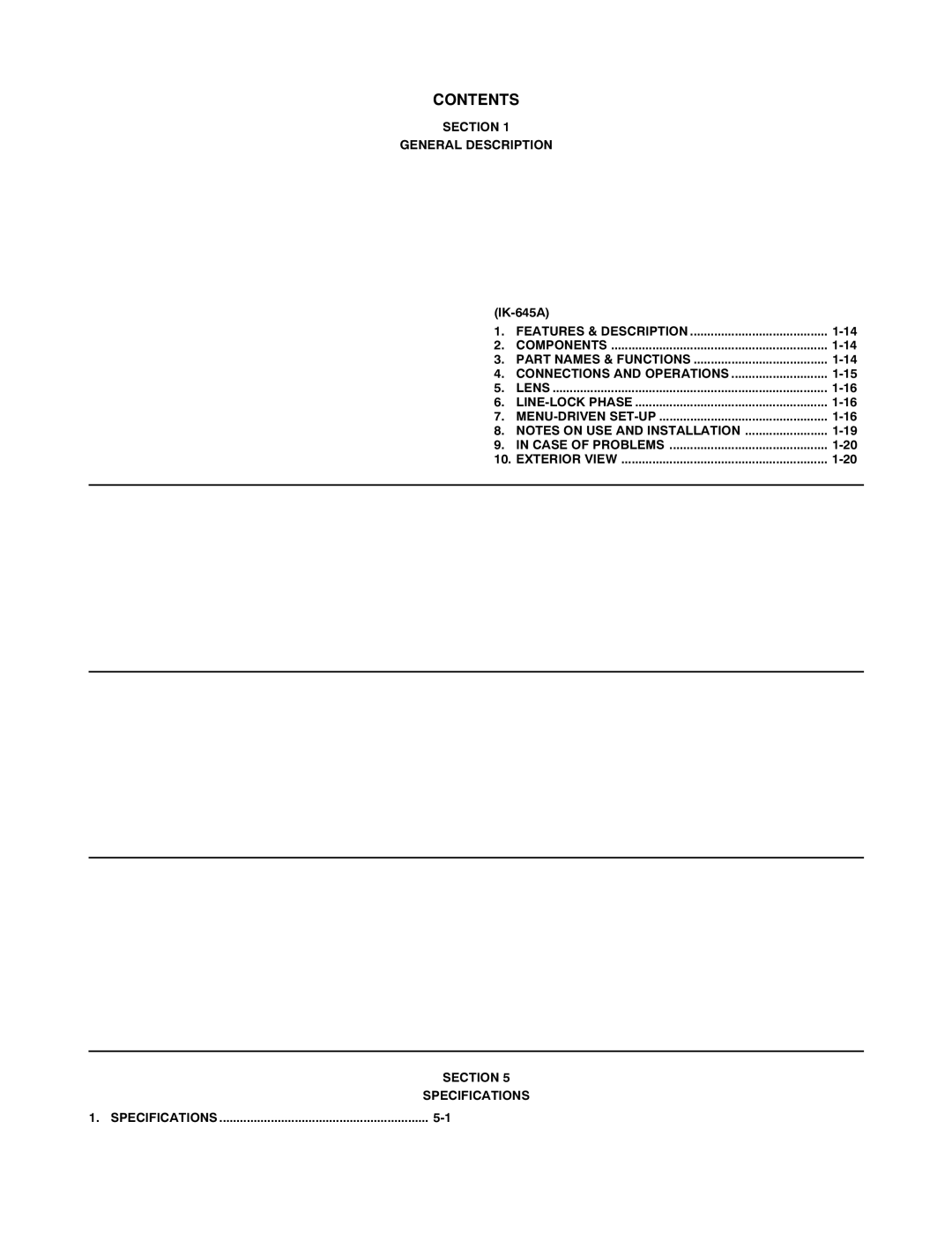 Toshiba IK-645A manual Contents 