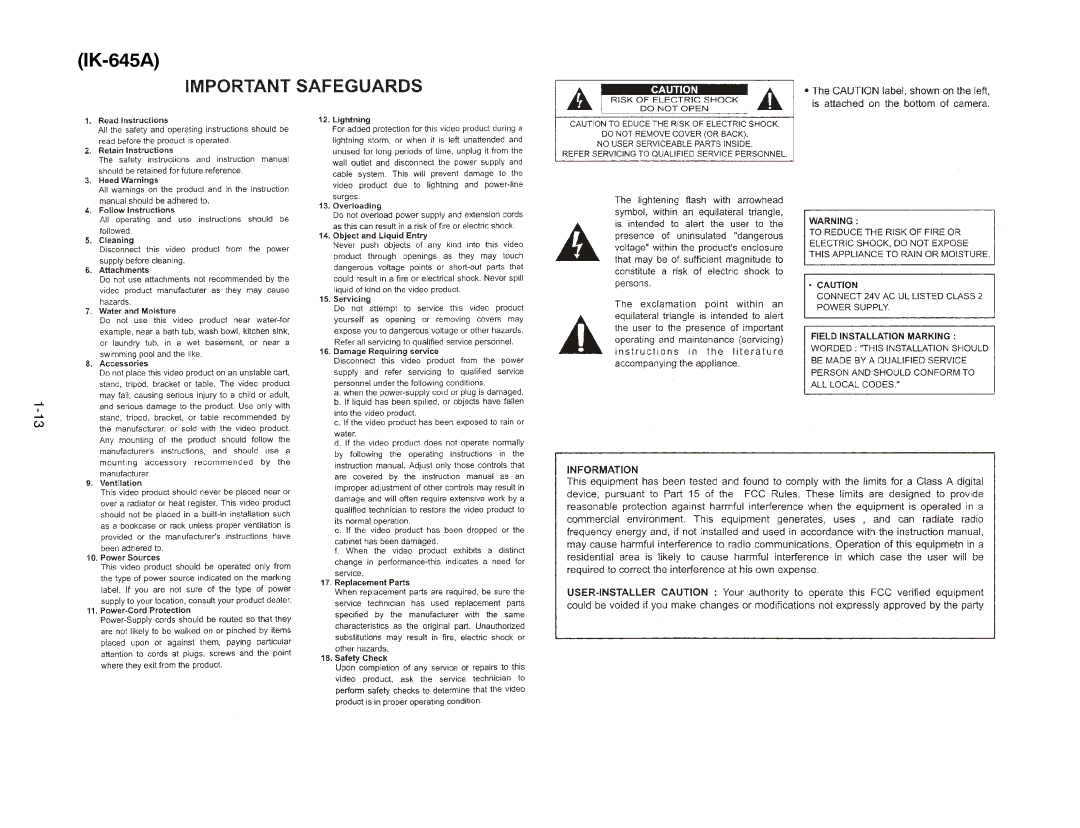 Toshiba IK-645A manual 