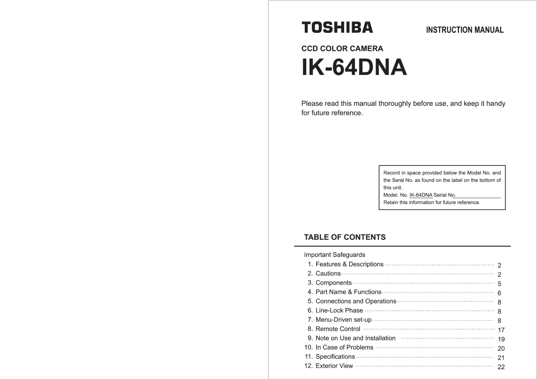 Toshiba IK-64DNA manual 