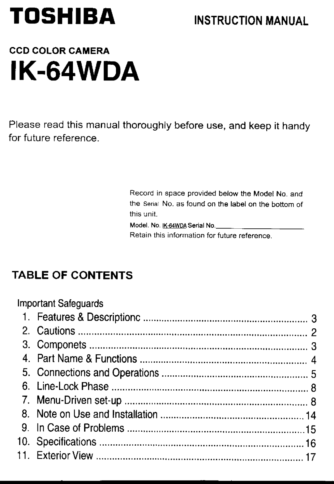 Toshiba IK-64WDA manual 