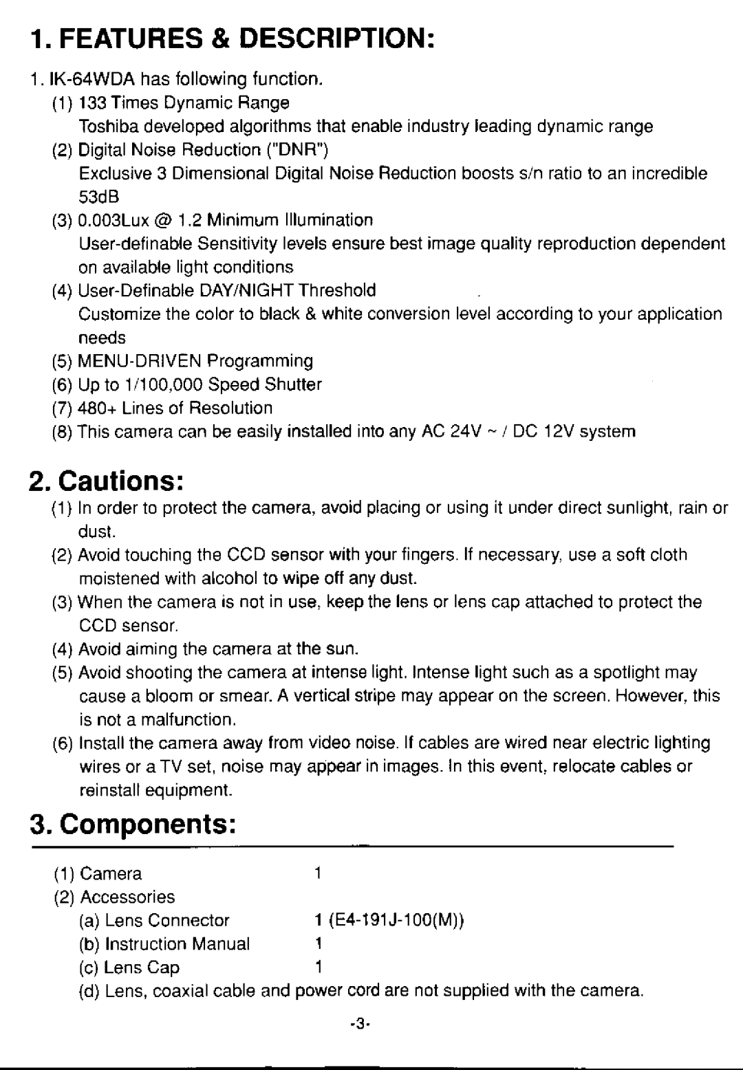 Toshiba IK-64WDA manual 