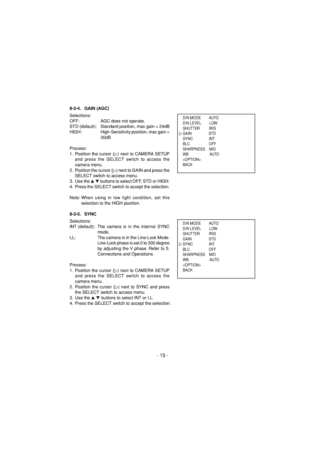 Toshiba IK-6550A instruction manual Gain AGC, Sync 