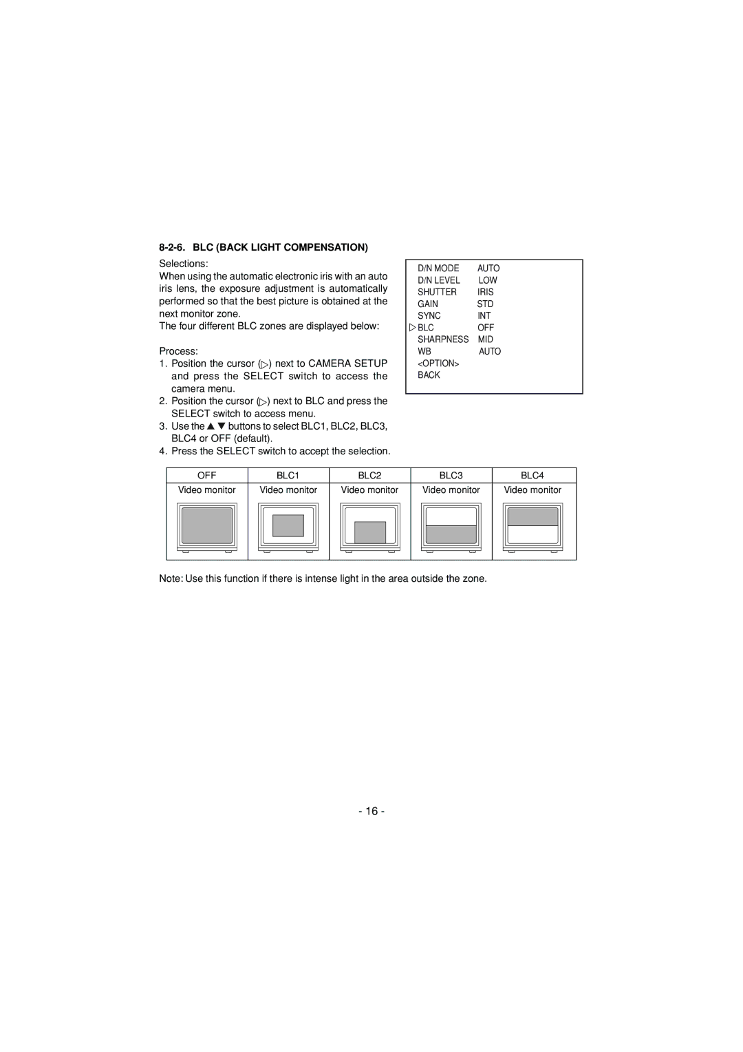 Toshiba IK-6550A instruction manual BLC Back Light Compensation 