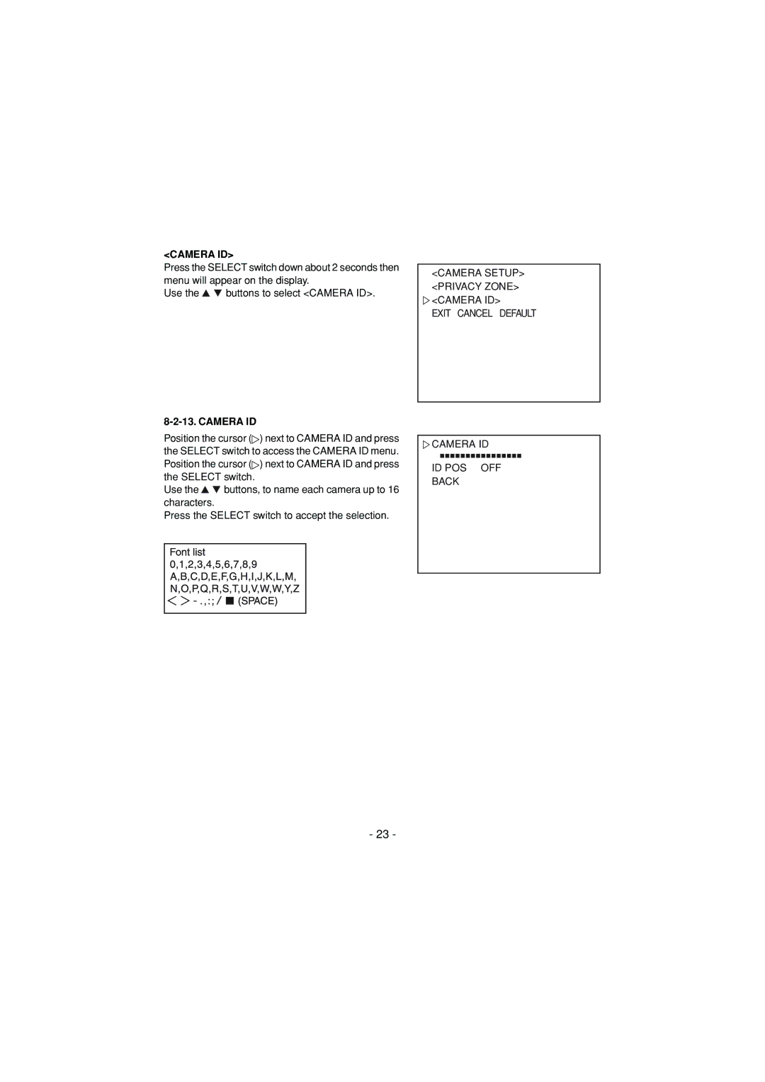 Toshiba IK-6550A instruction manual Camera ID 