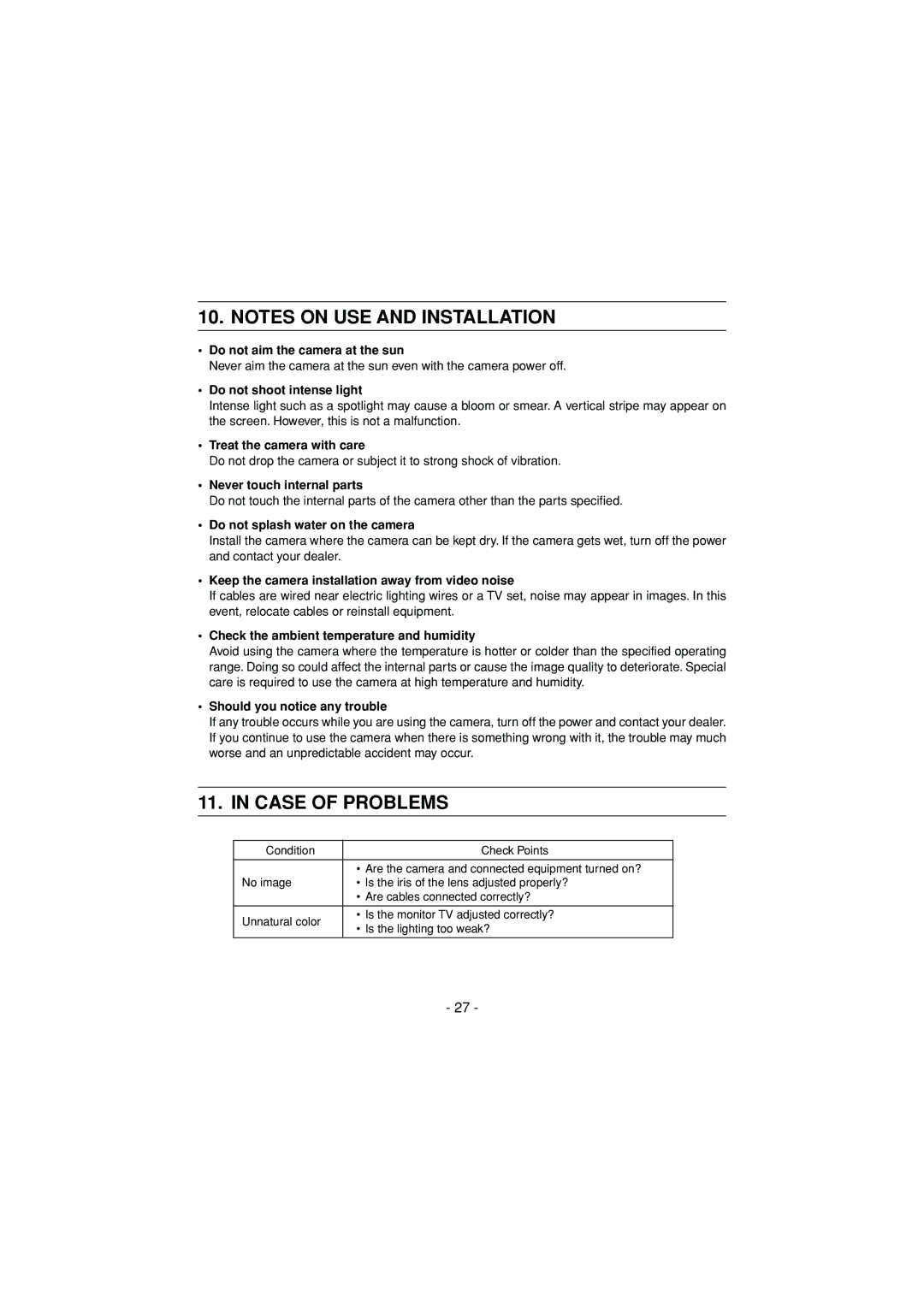 Toshiba IK-6550A instruction manual Case of Problems 