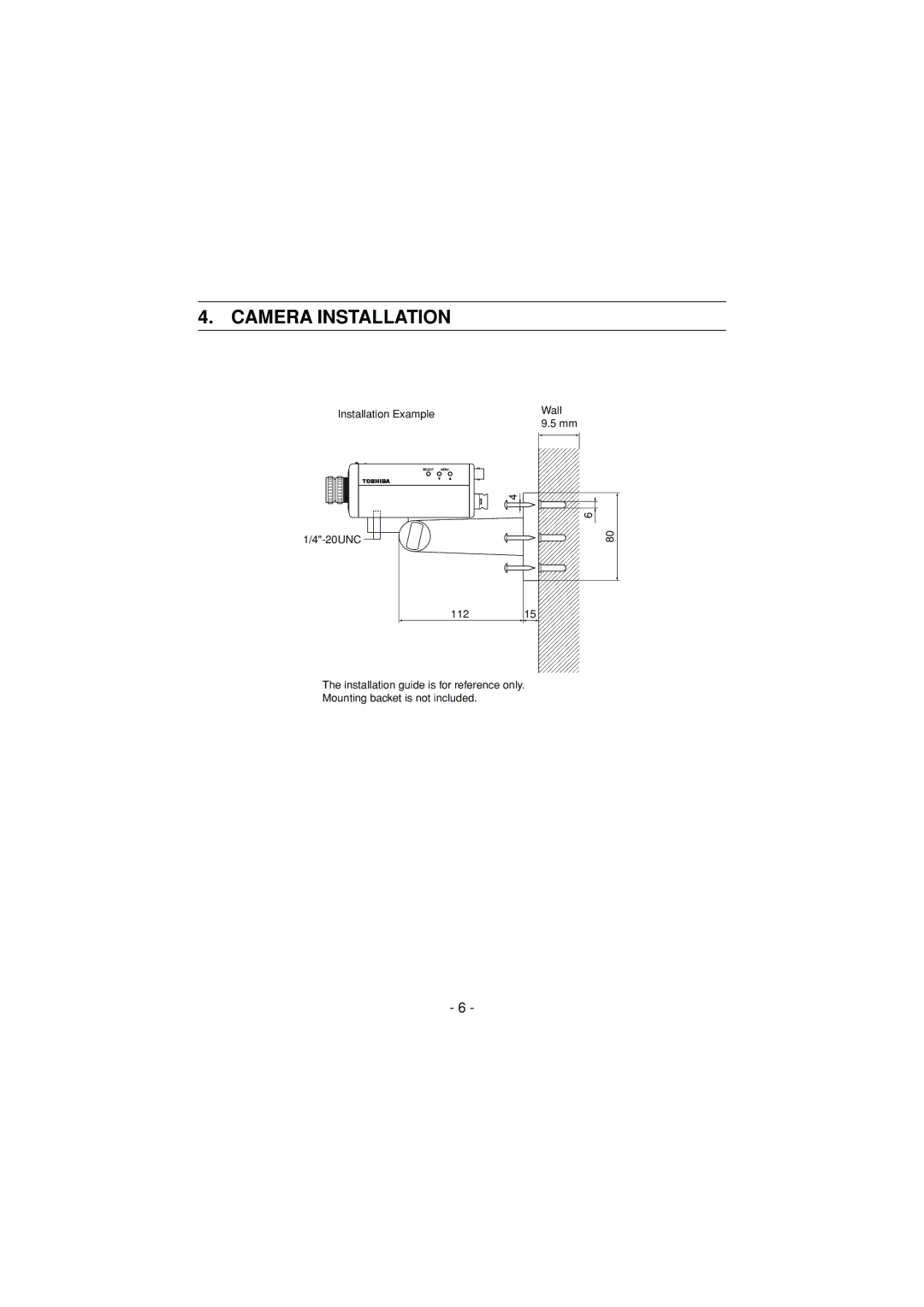 Toshiba IK-6550A instruction manual Camera Installation 