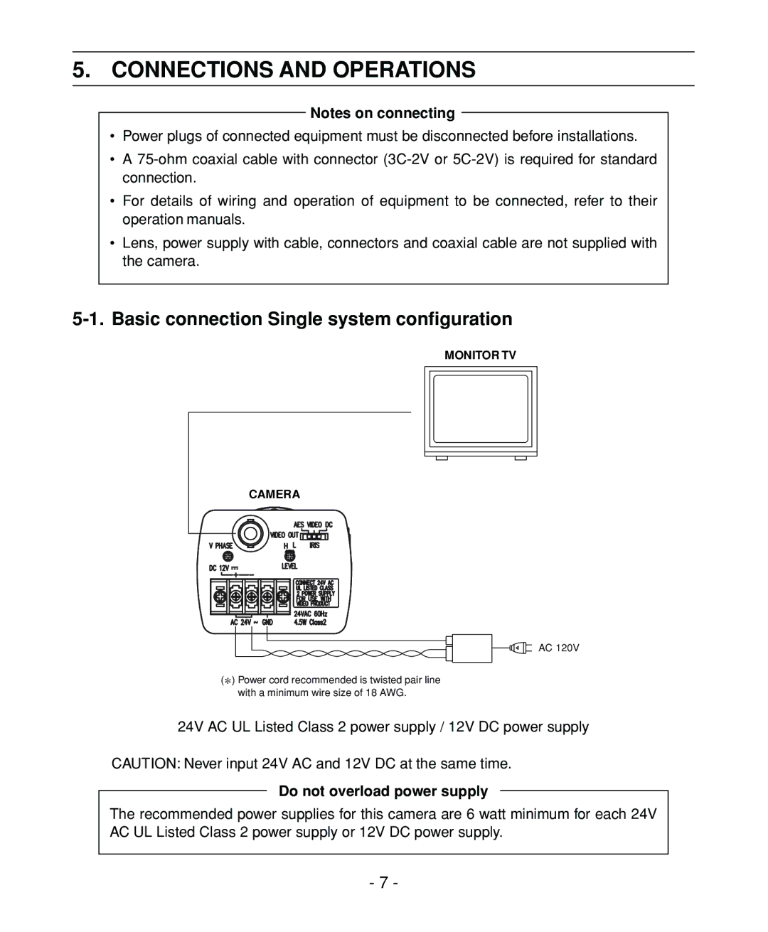 Toshiba IK-6550A Connections and Operations, Basic connection Single system configuration, Do not overload power supply 