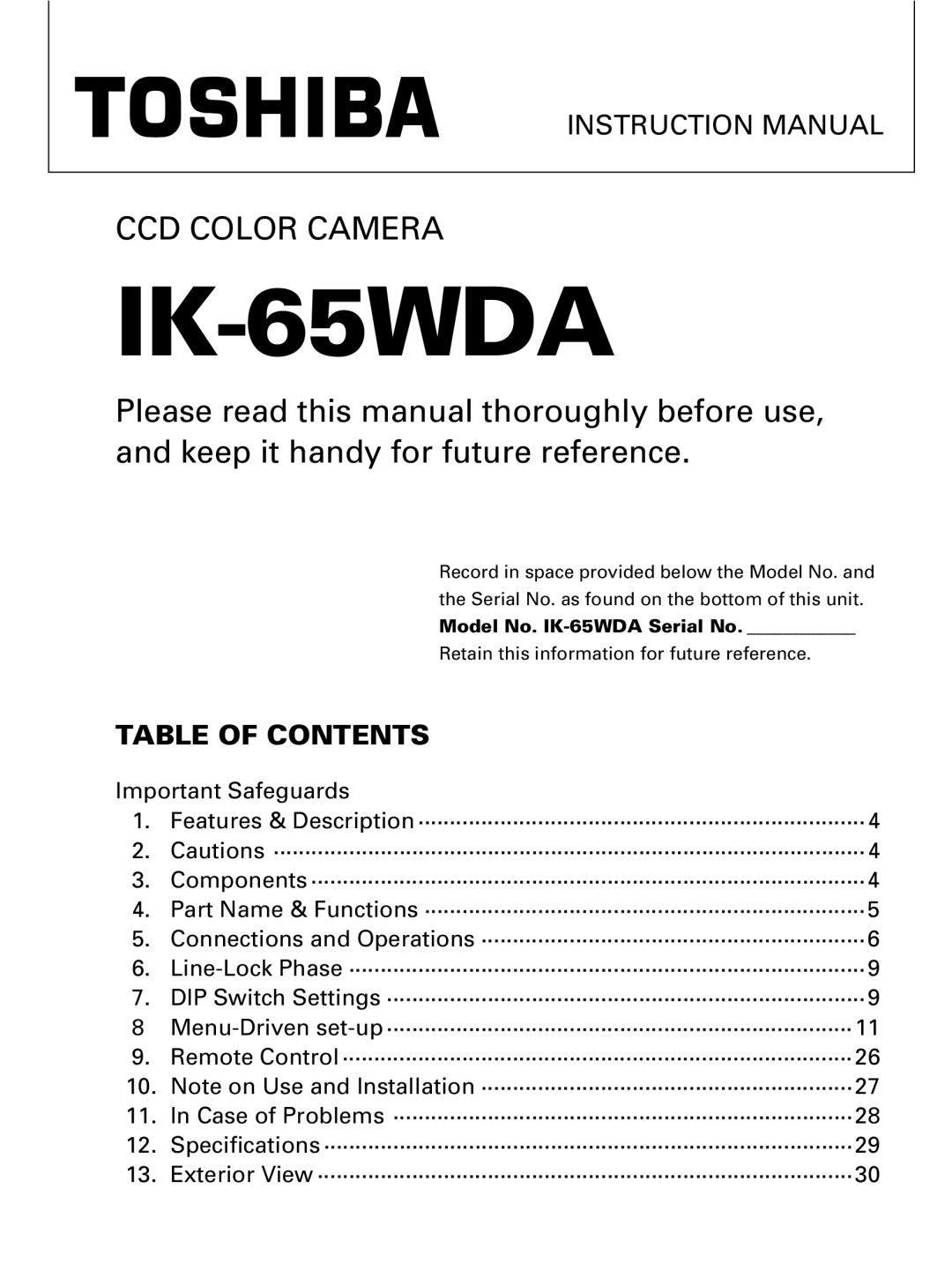 Toshiba IK-65WDA instruction manual 