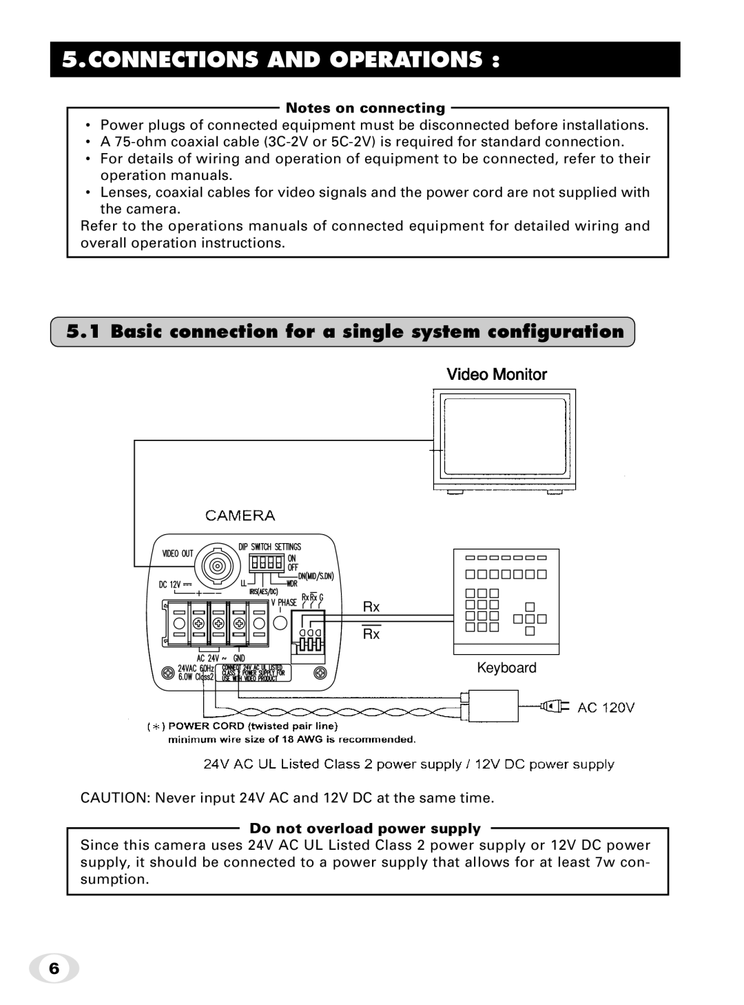 Toshiba IK-65WDA instruction manual Connections and Operations, Basic connection for a single system configuration 