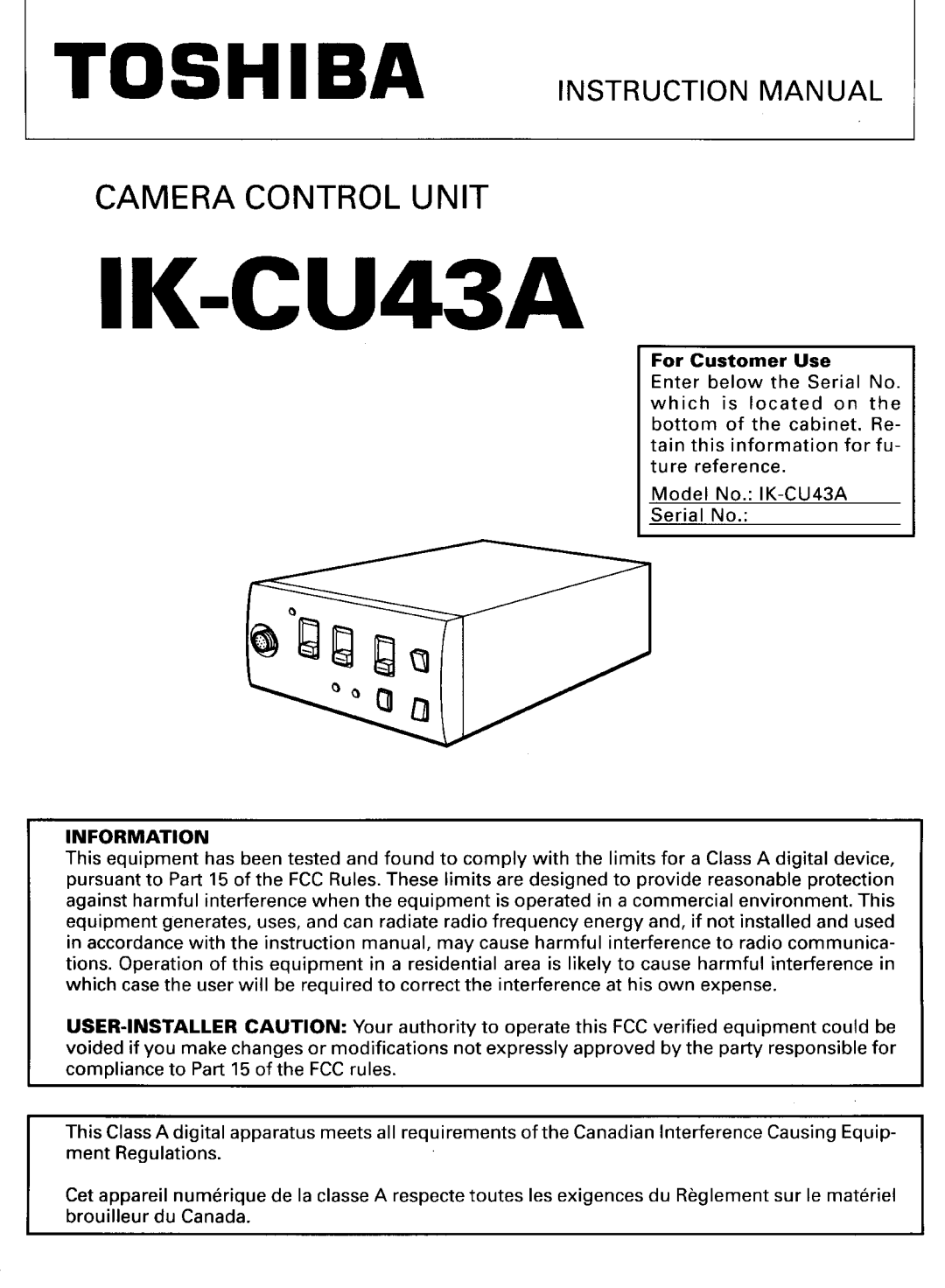 Toshiba IK-CU43A manual 