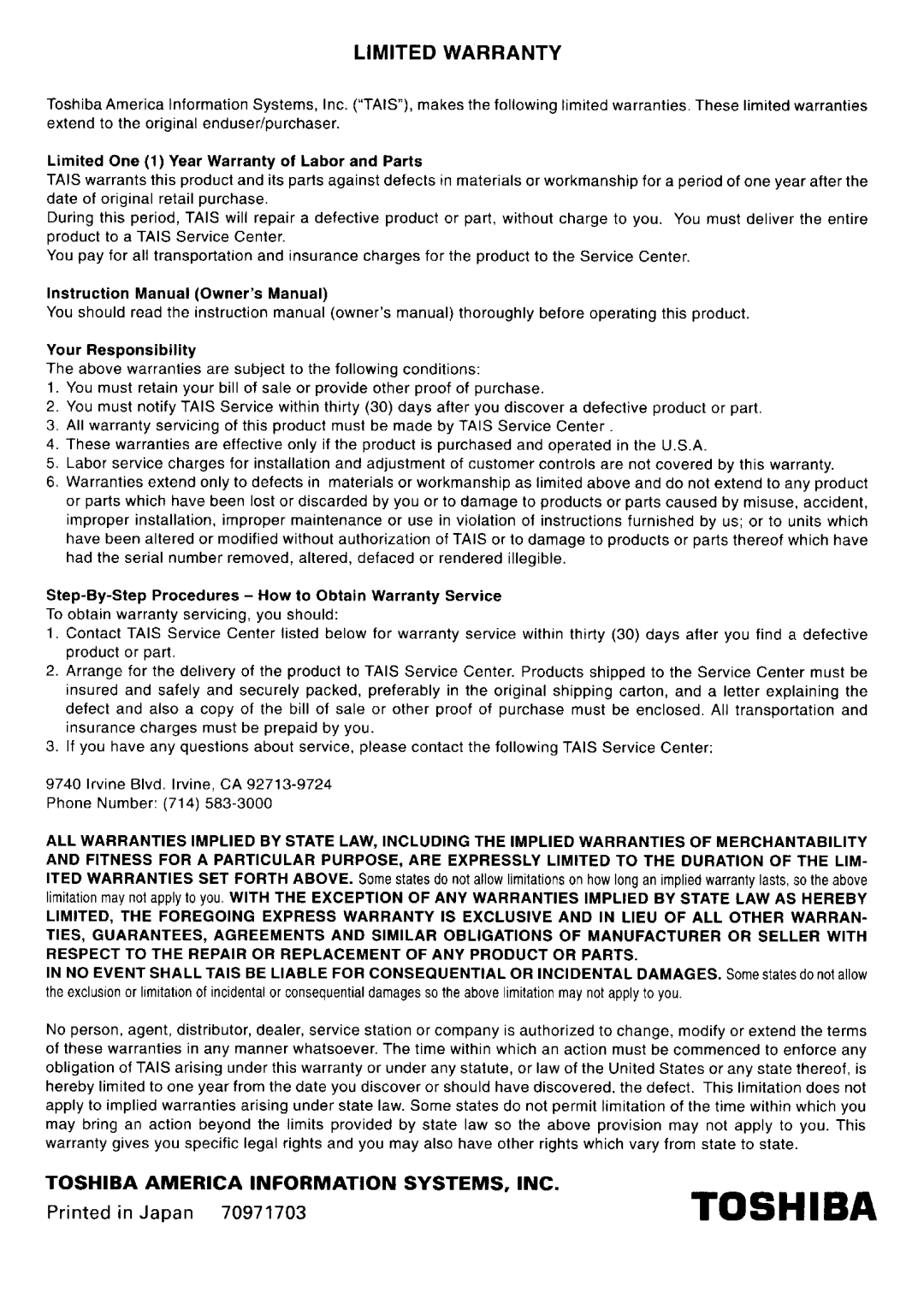 Toshiba IK-CU43A manual 