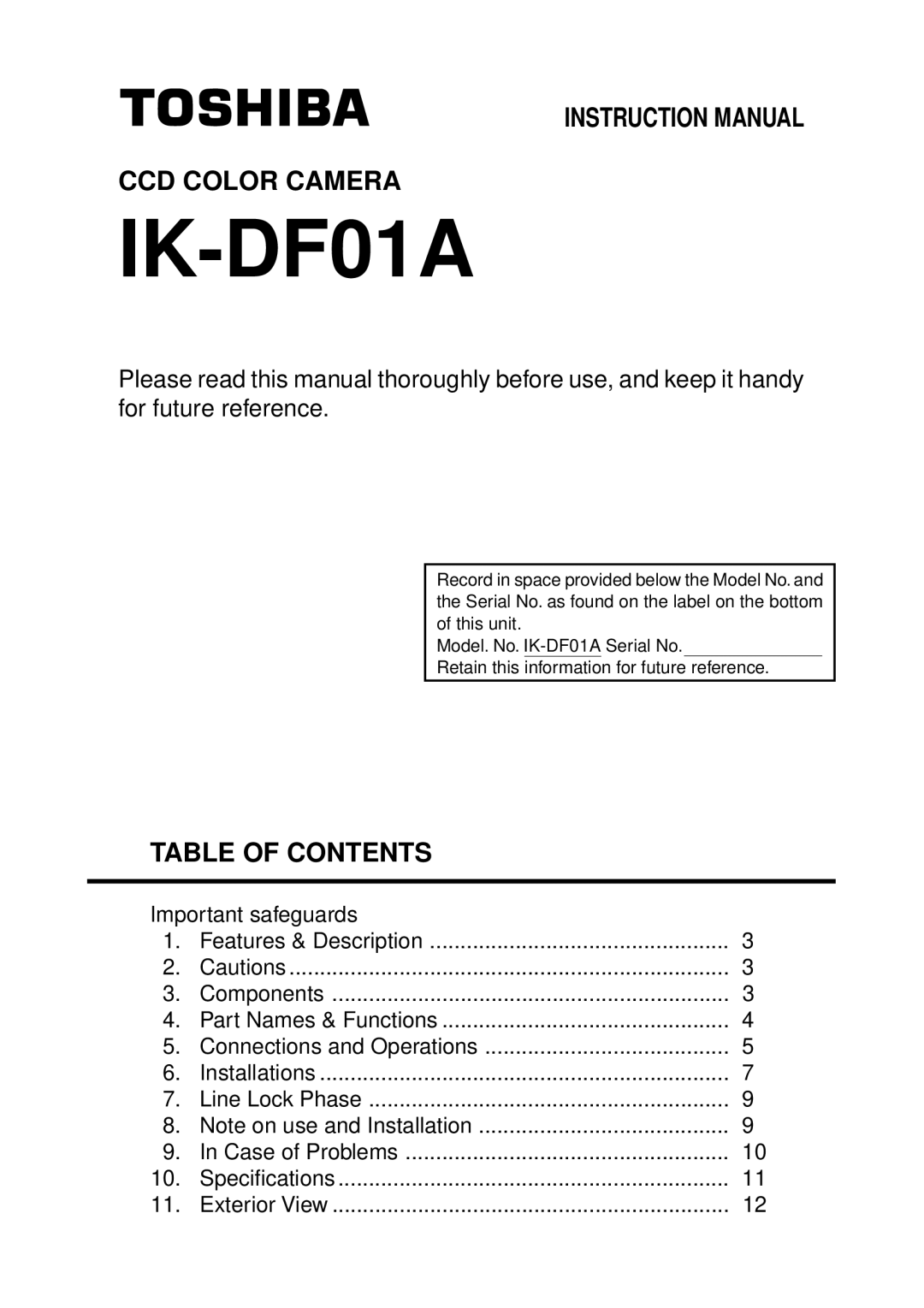 Toshiba IK-DF01A instruction manual 