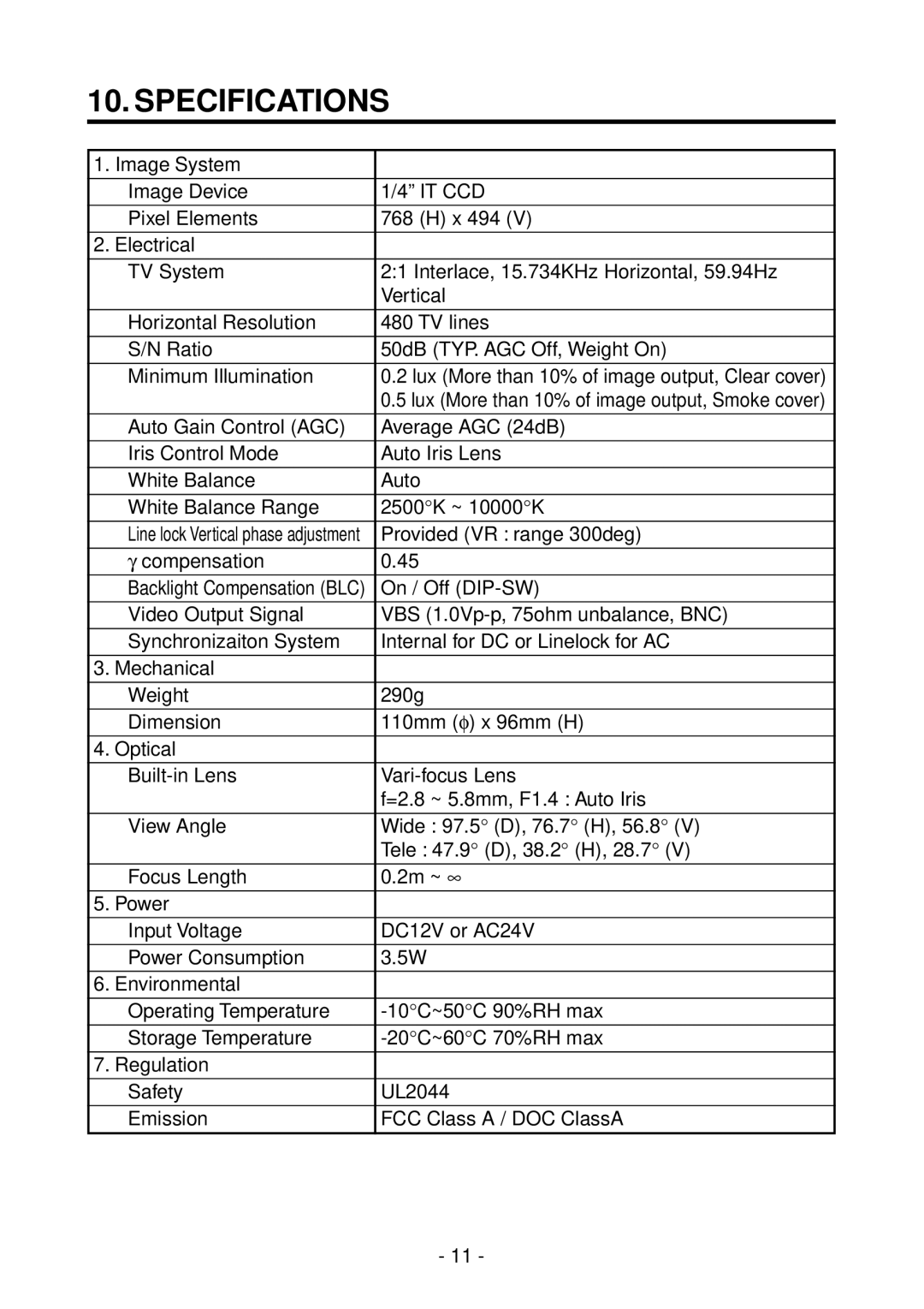 Toshiba IK-DF01A instruction manual Specifications 