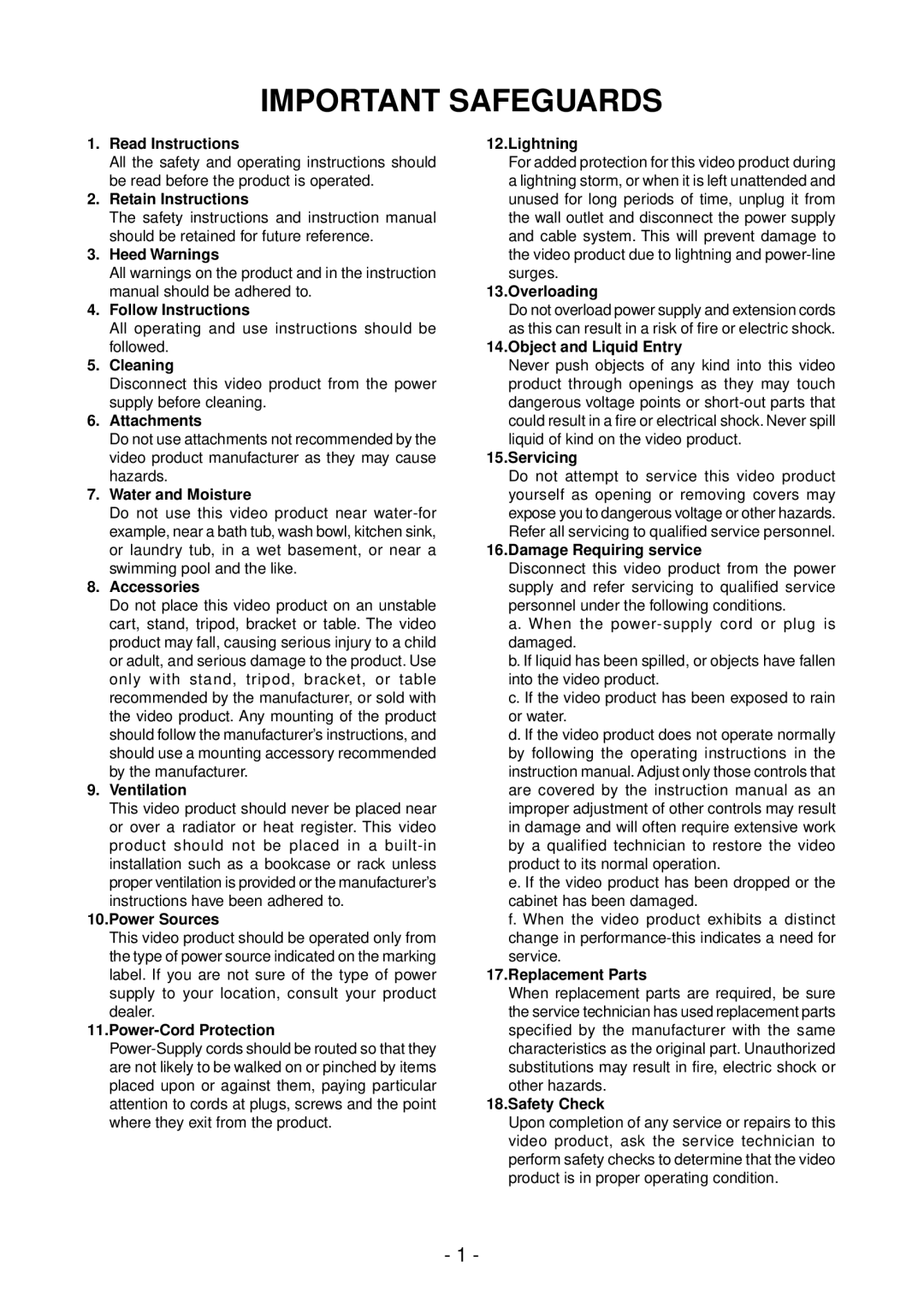 Toshiba IK-DF01A instruction manual Important Safeguards, Attachments 