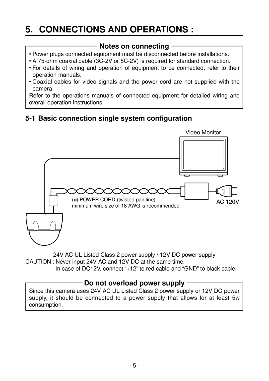 Toshiba IK-DF01A Connections and Operations, Basic connection single system configuration, Do not overload power supply 