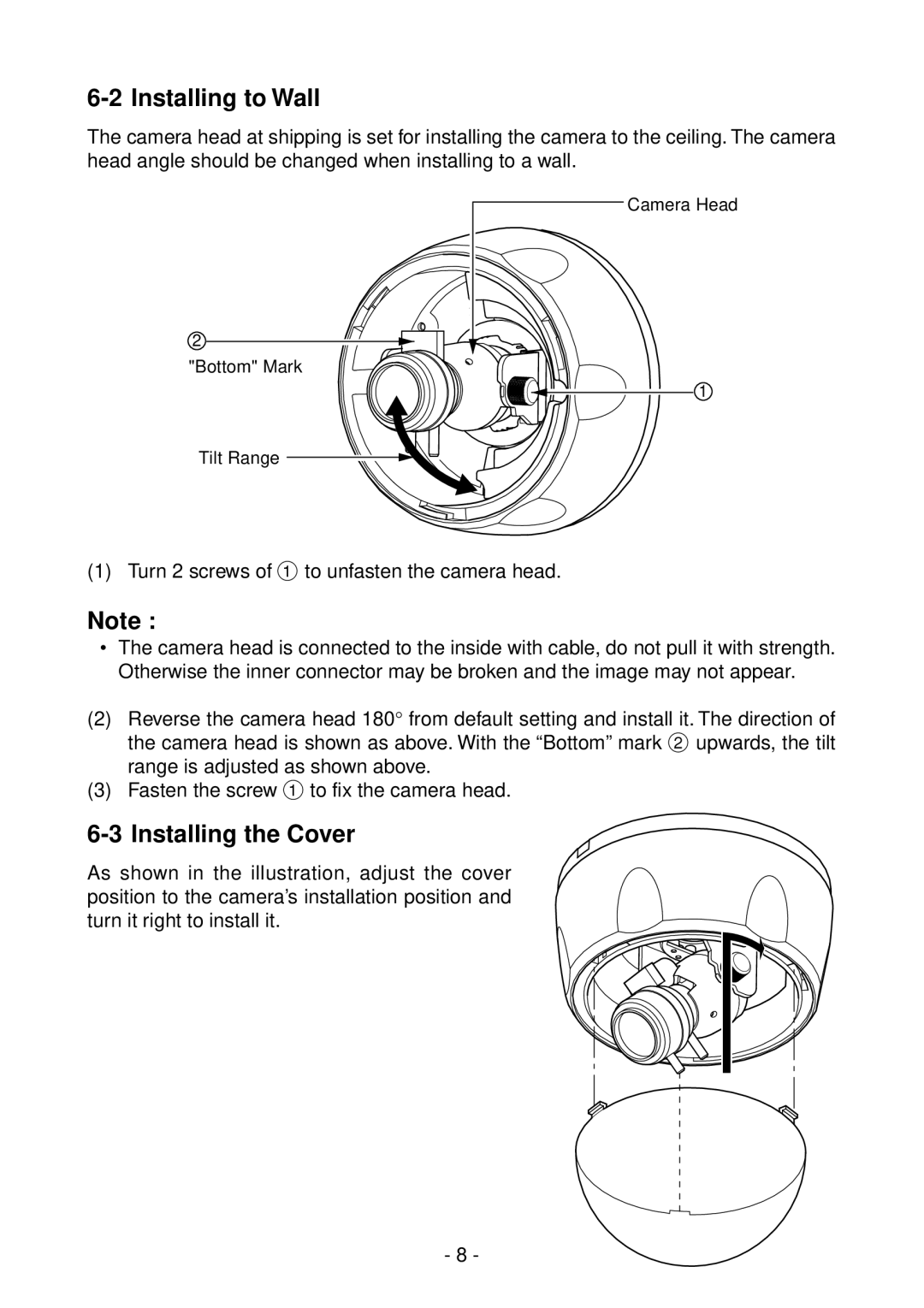 Toshiba IK-DF01A instruction manual Installing to Wall, Installing the Cover 