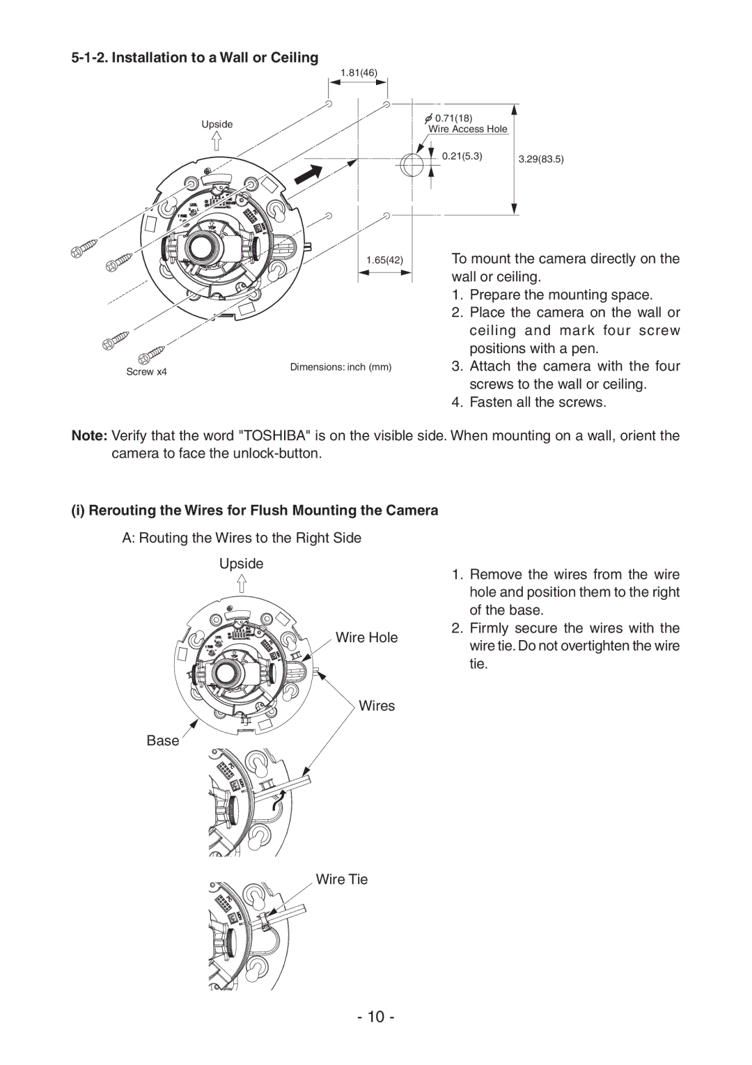 Toshiba IK-DF02A instruction manual Installation to a Wall or Ceiling 