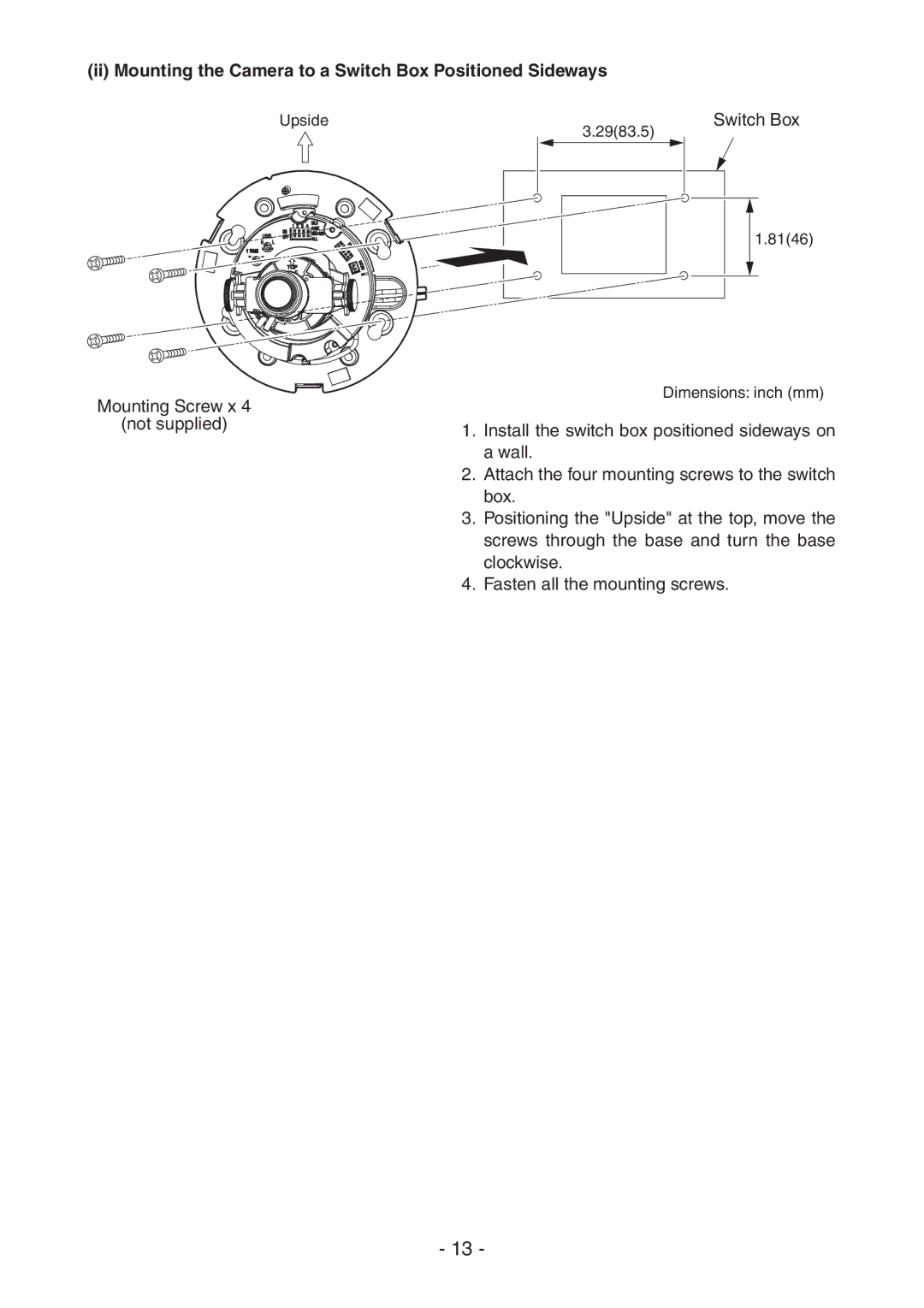 Toshiba IK-DF02A instruction manual Ii Mounting the Camera to a Switch Box Positioned Sideways 