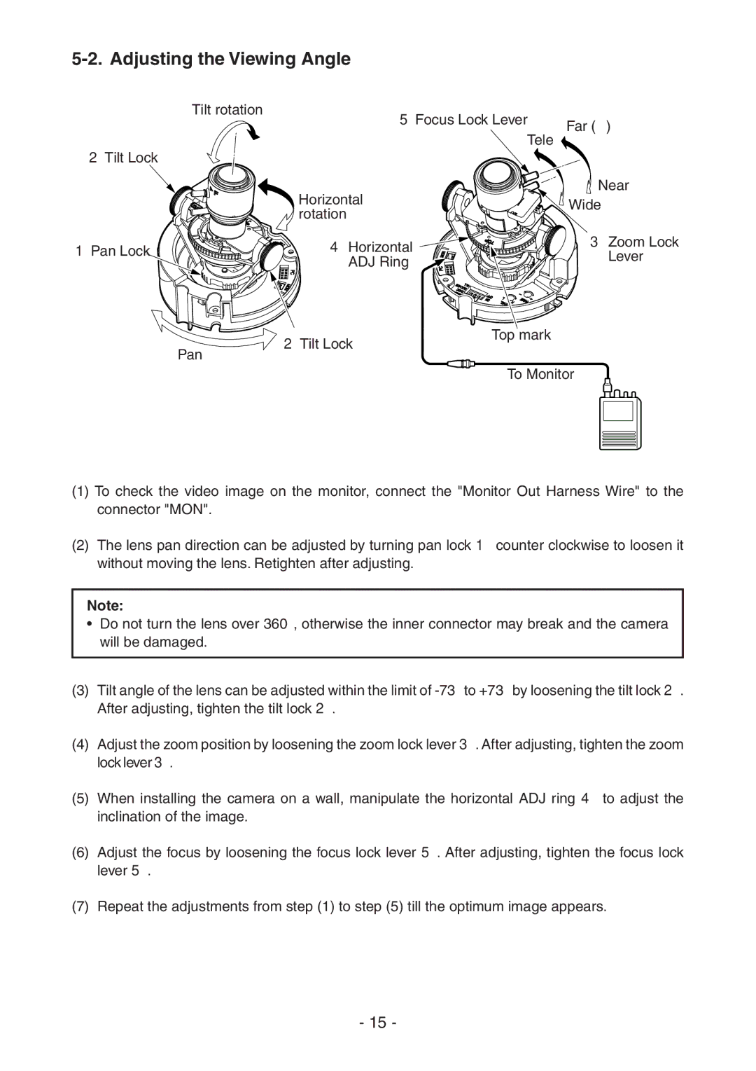 Toshiba IK-DF02A instruction manual Adjusting the Viewing Angle 