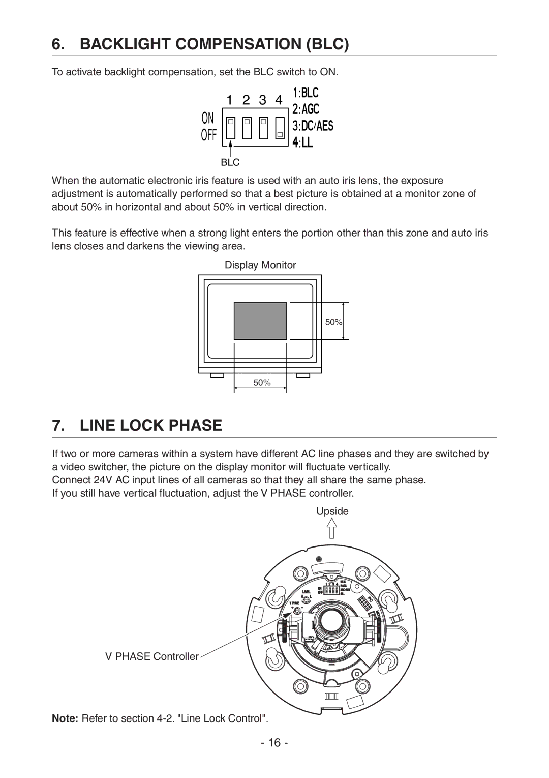 Toshiba IK-DF02A instruction manual Backlight Compensation BLC, Line Lock Phase 