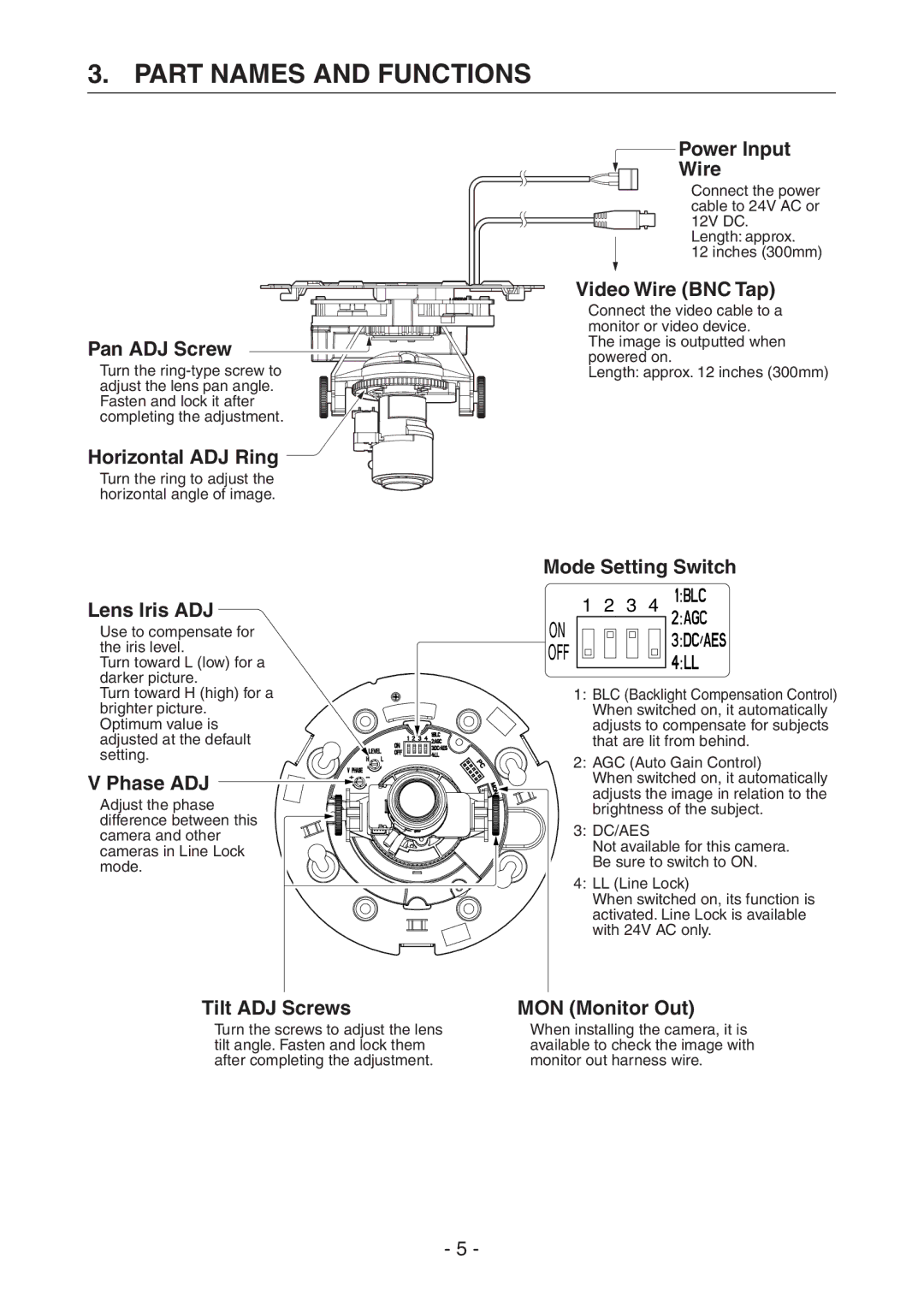 Toshiba IK-DF02A instruction manual Part Names and Functions, Pan ADJ Screw 