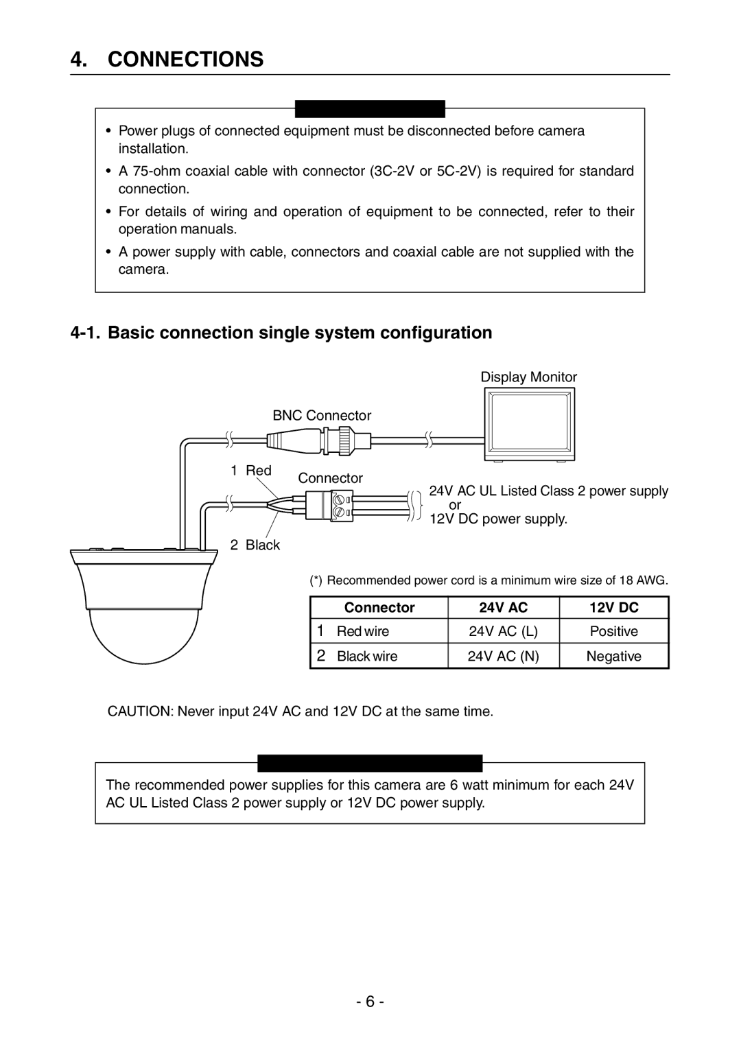 Toshiba IK-DF02A instruction manual Connections, Basic connection single system configuration 