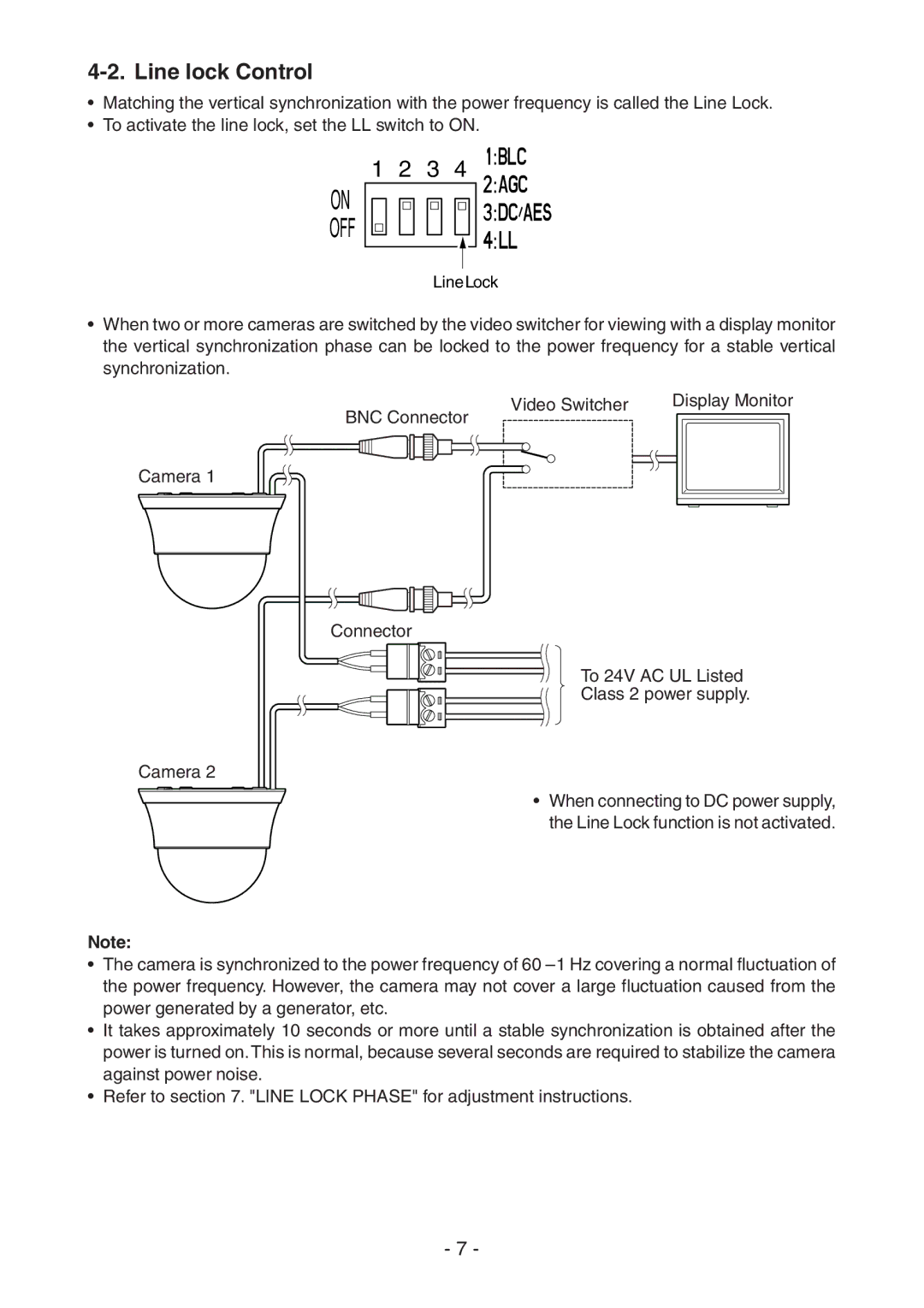 Toshiba IK-DF02A instruction manual Off, Line lock Control 