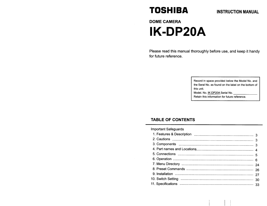 Toshiba IK-DP20A manual 