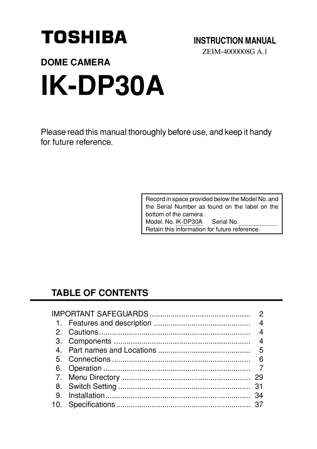 Toshiba IK-DP30A instruction manual 