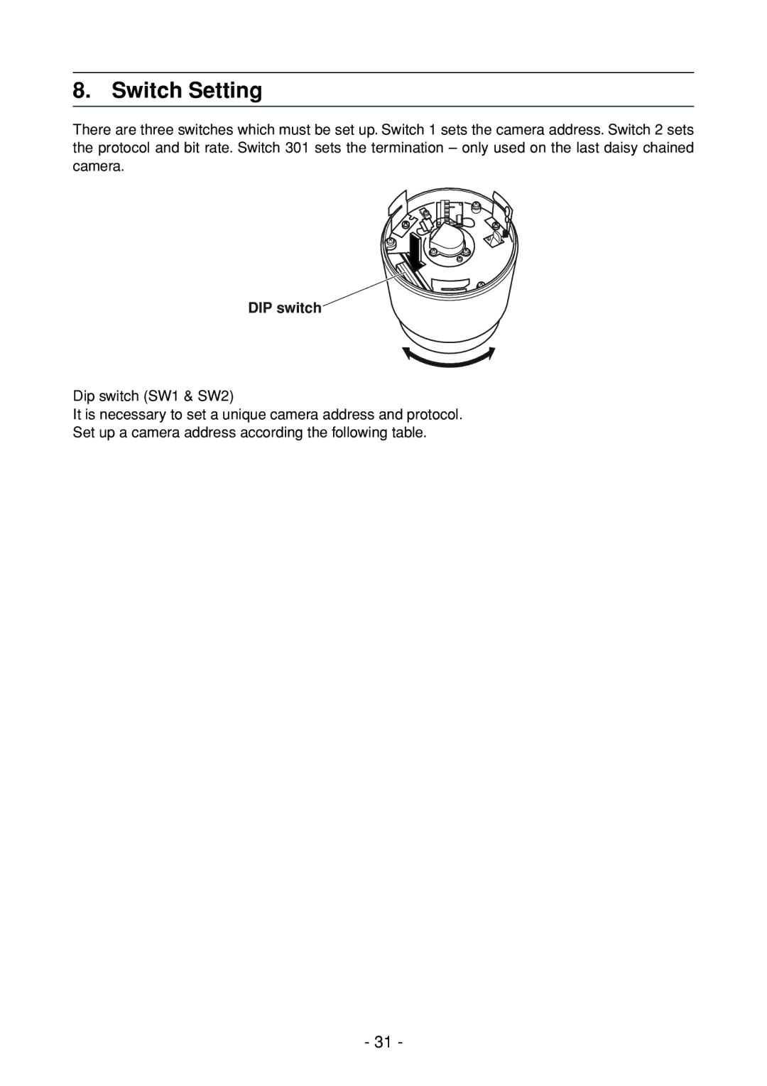 Toshiba IK-DP30A instruction manual Switch Setting, DIP switch 