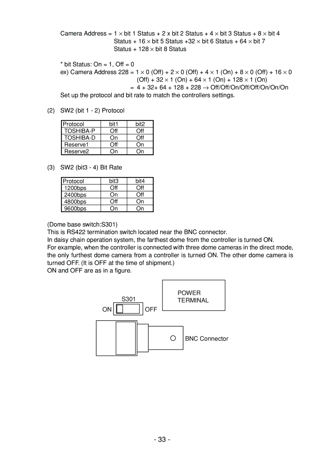 Toshiba IK-DP30A instruction manual Power S301TERMINAL Onoff 