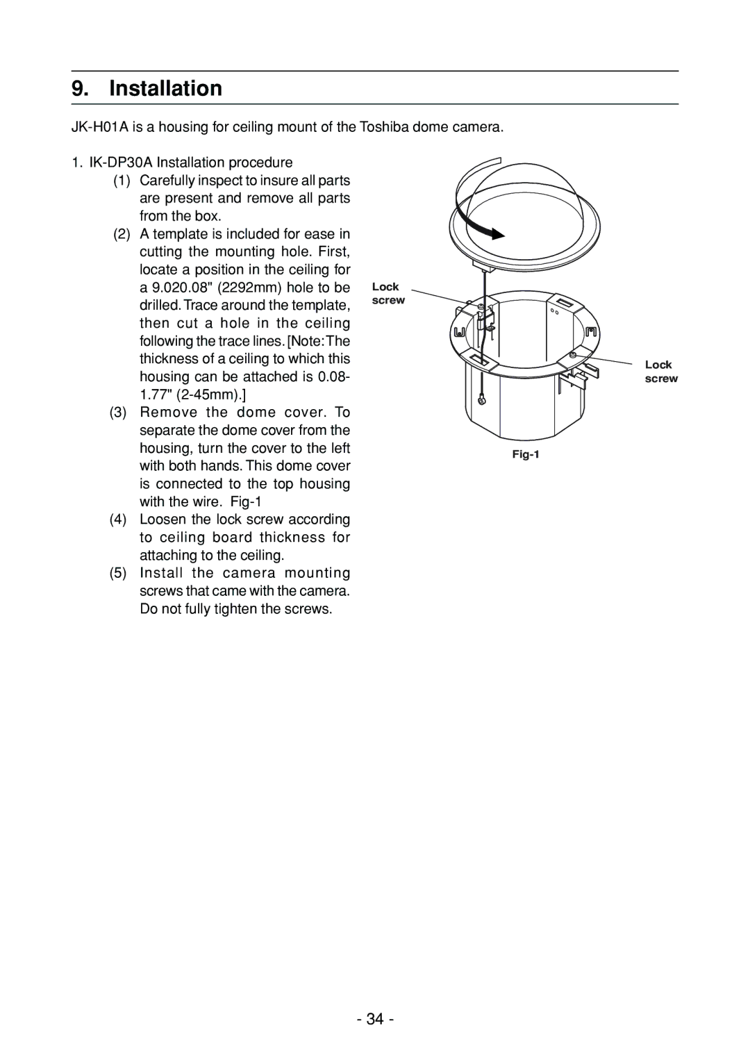 Toshiba IK-DP30A instruction manual Installation 