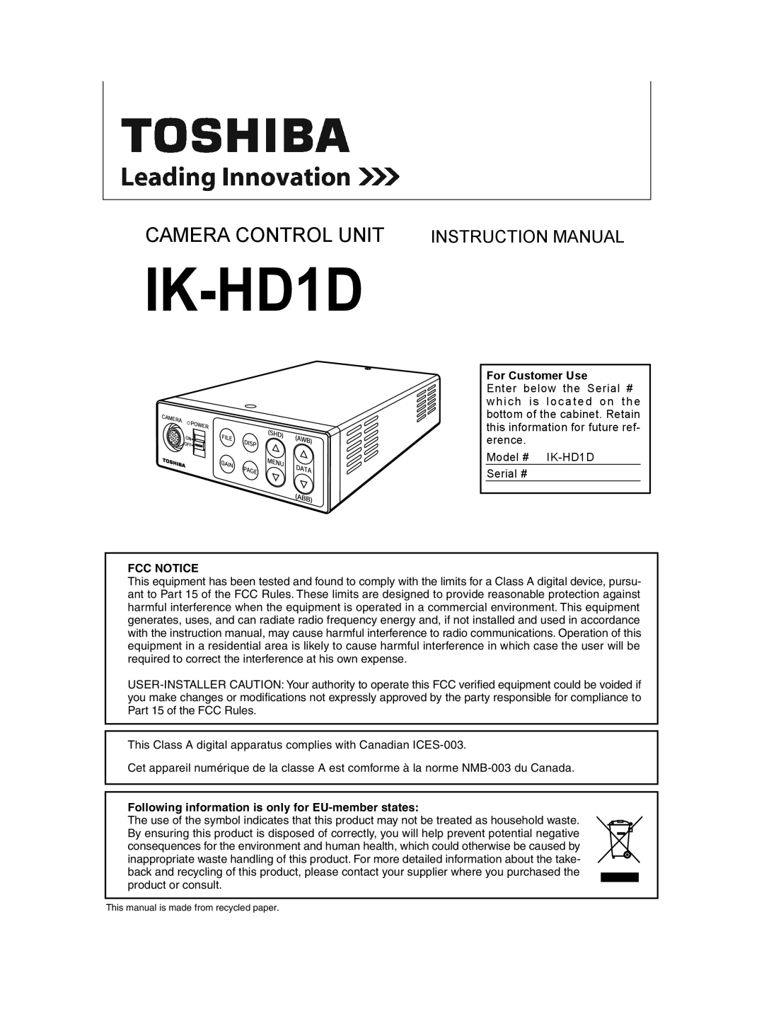 Toshiba IK-HD1D instruction manual 