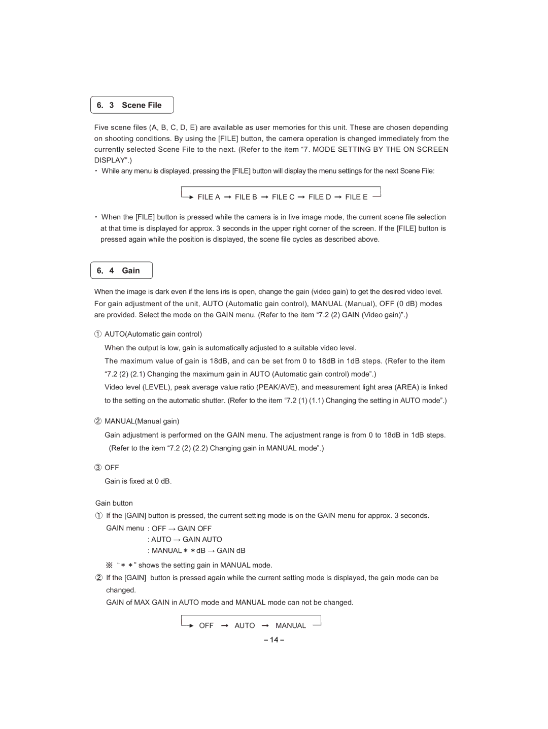 Toshiba IK-HD1D instruction manual Scene File, Gain 