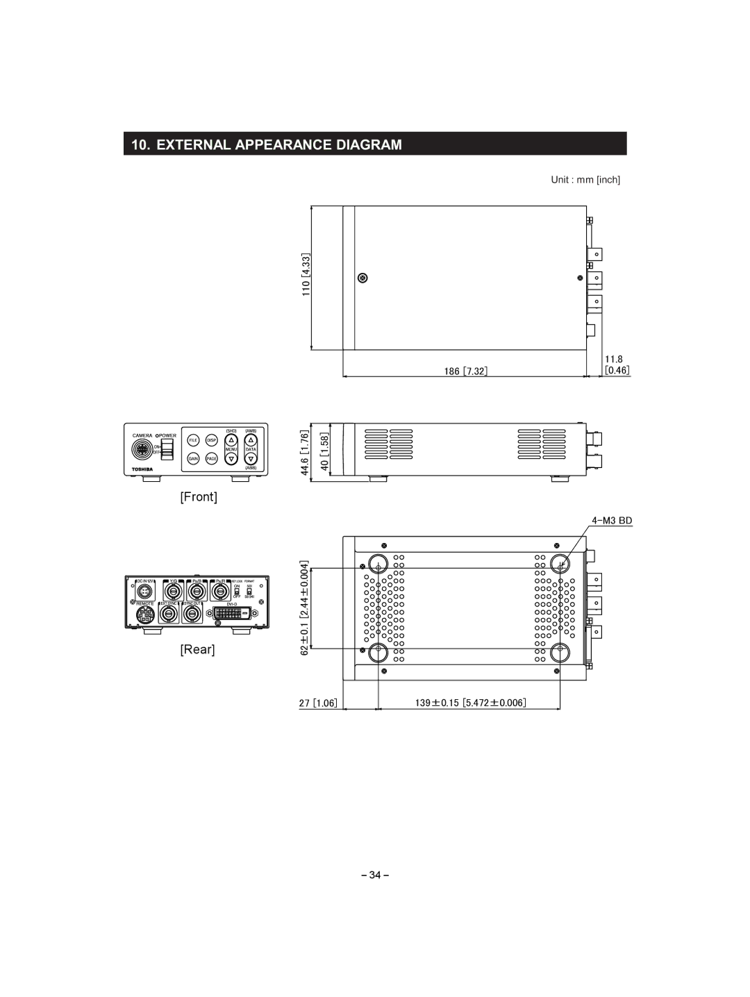 Toshiba IK-HD1D instruction manual External Appearance Diagram, Rear 