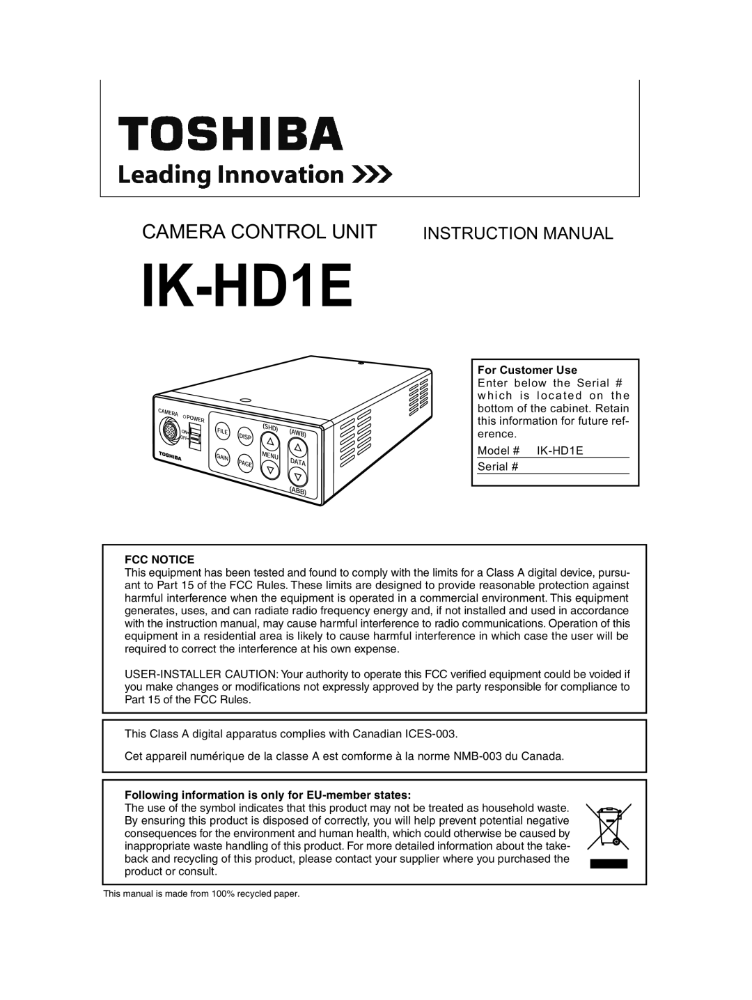 Toshiba IK-HD1E instruction manual 