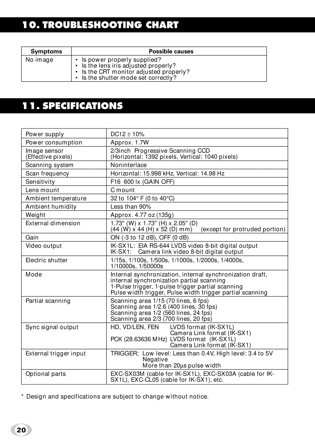 Toshiba IK-SX1L instruction manual Symptoms Possible causes, Hd, Vd/Len, Fen 