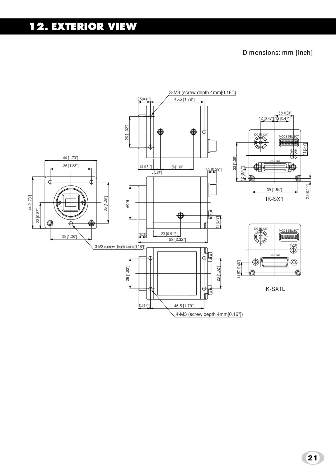 Toshiba IK-SX1L instruction manual Dimensions mm inch 