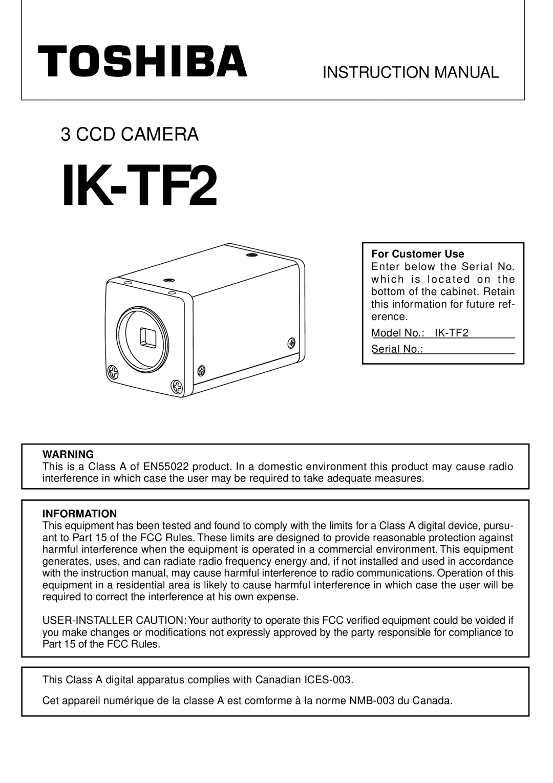 Toshiba IK-TF2 instruction manual 