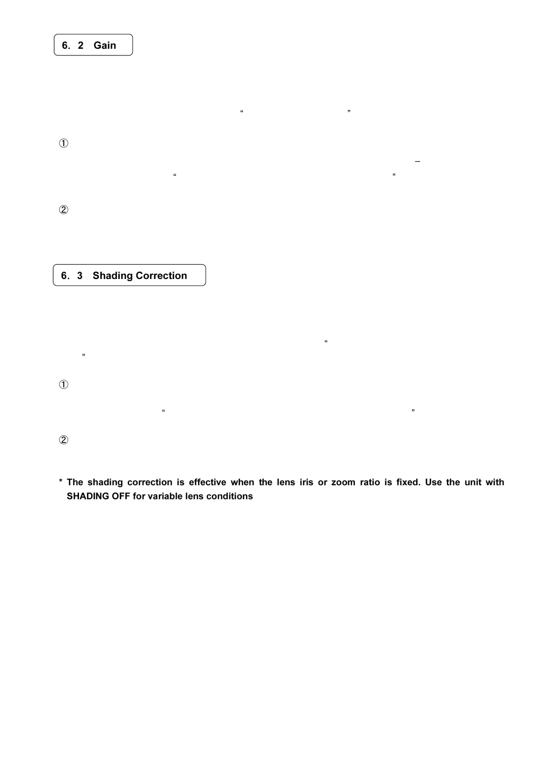 Toshiba IK-TF2 instruction manual Gain, Shading Correction, Off 