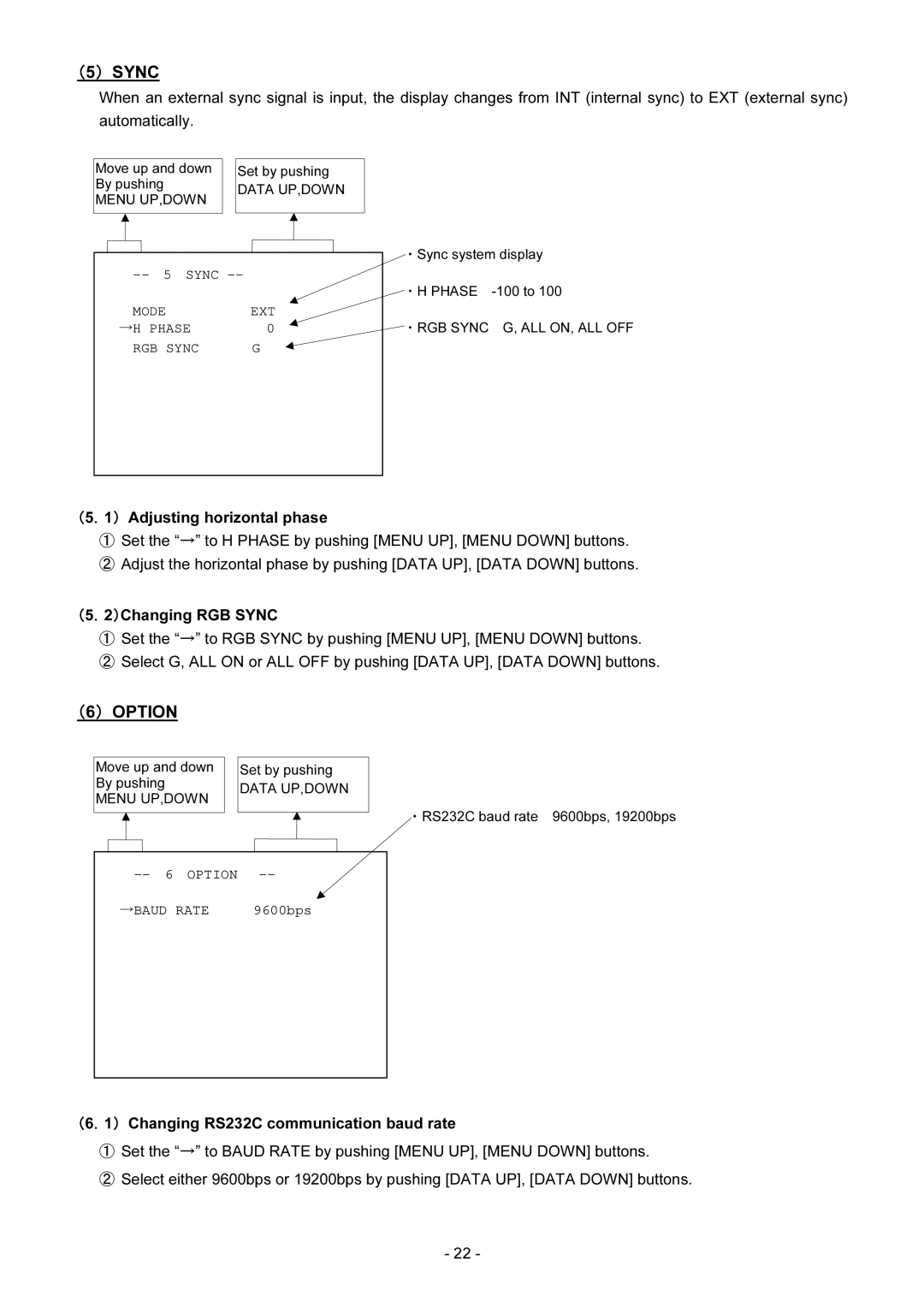 Toshiba IK-TF2 instruction manual Mode EXT Phase, RGB Sync, Baud Rate 