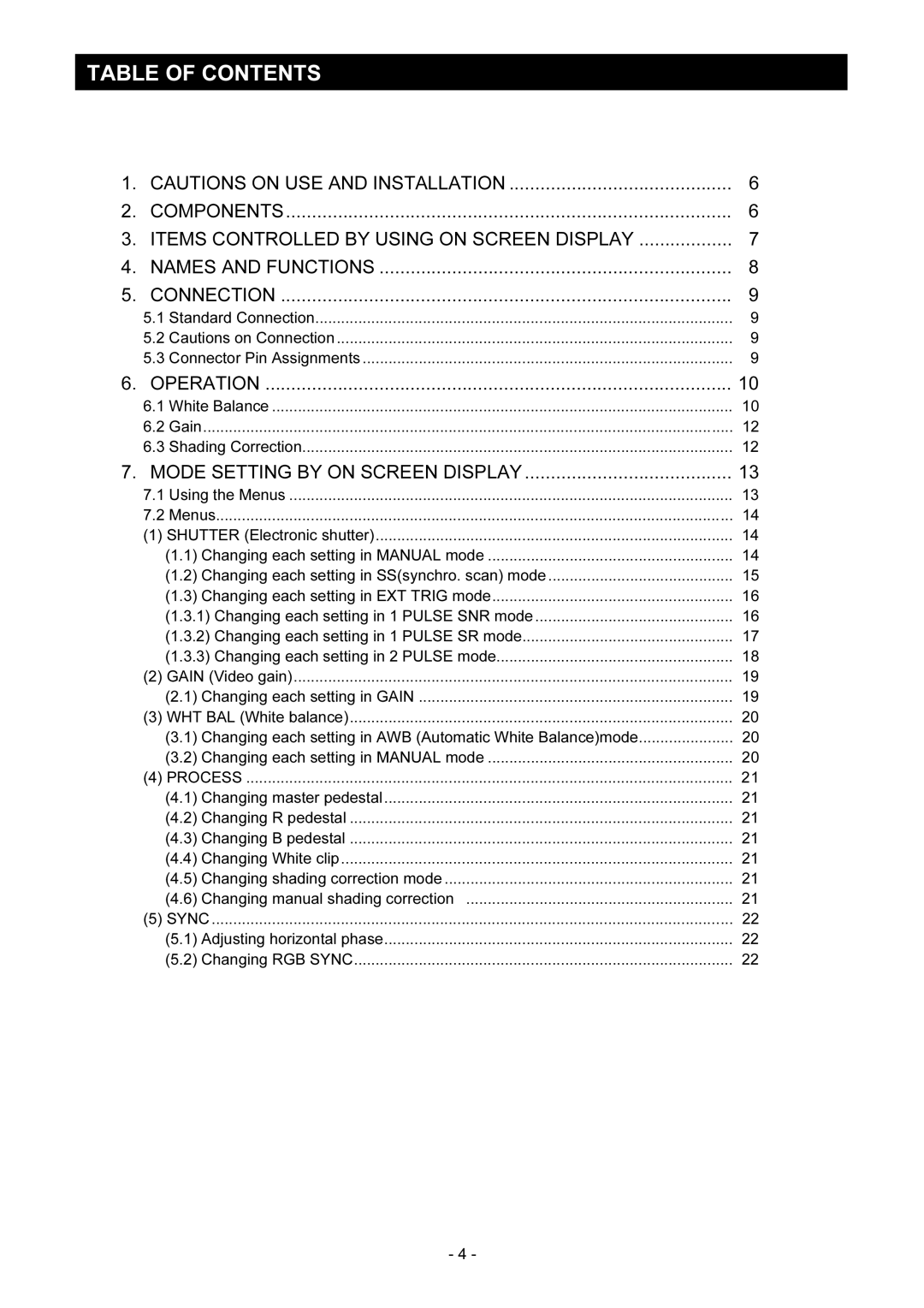 Toshiba IK-TF2 instruction manual Table of Contents 