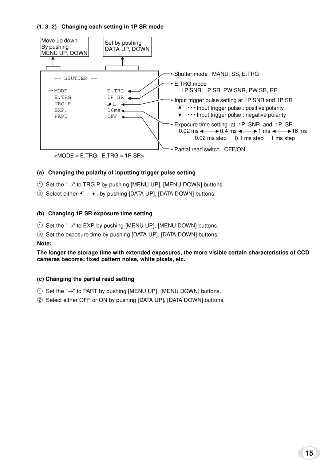 Toshiba IK-TF5 instruction manual Changing each setting in 1P SR mode, Changing 1P SR exposure time setting 