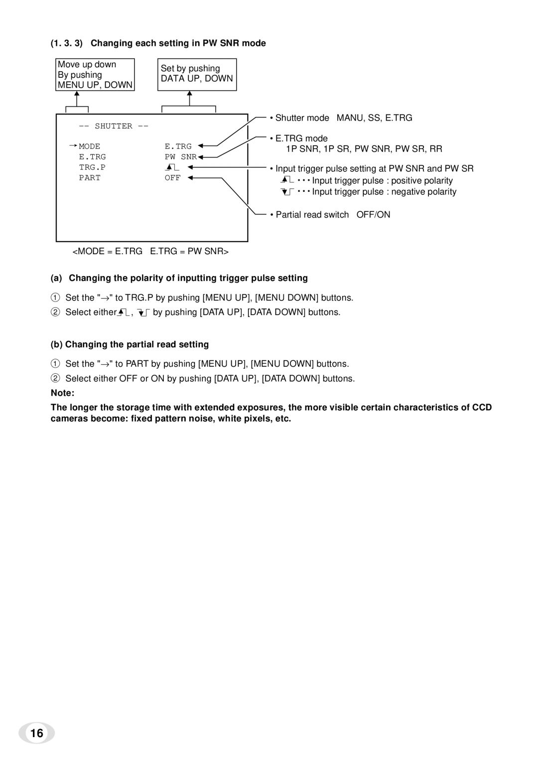 Toshiba IK-TF5 instruction manual Changing each setting in PW SNR mode 