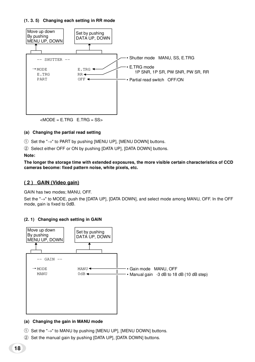 Toshiba IK-TF5 instruction manual Gain Video gain, Changing each setting in RR mode, Changing each setting in Gain 