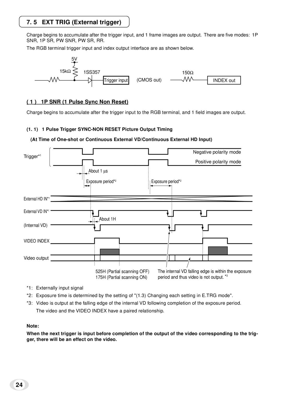 Toshiba IK-TF5 instruction manual EXT Trig External trigger, 1P SNR 1 Pulse Sync Non Reset 