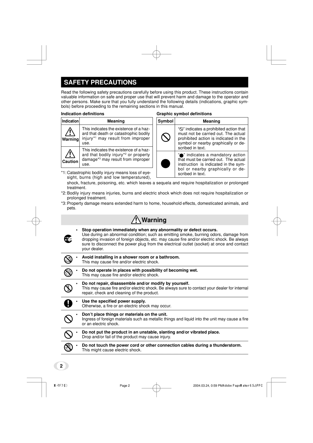 Toshiba IK-TF7 instruction manual Safety Precautions 