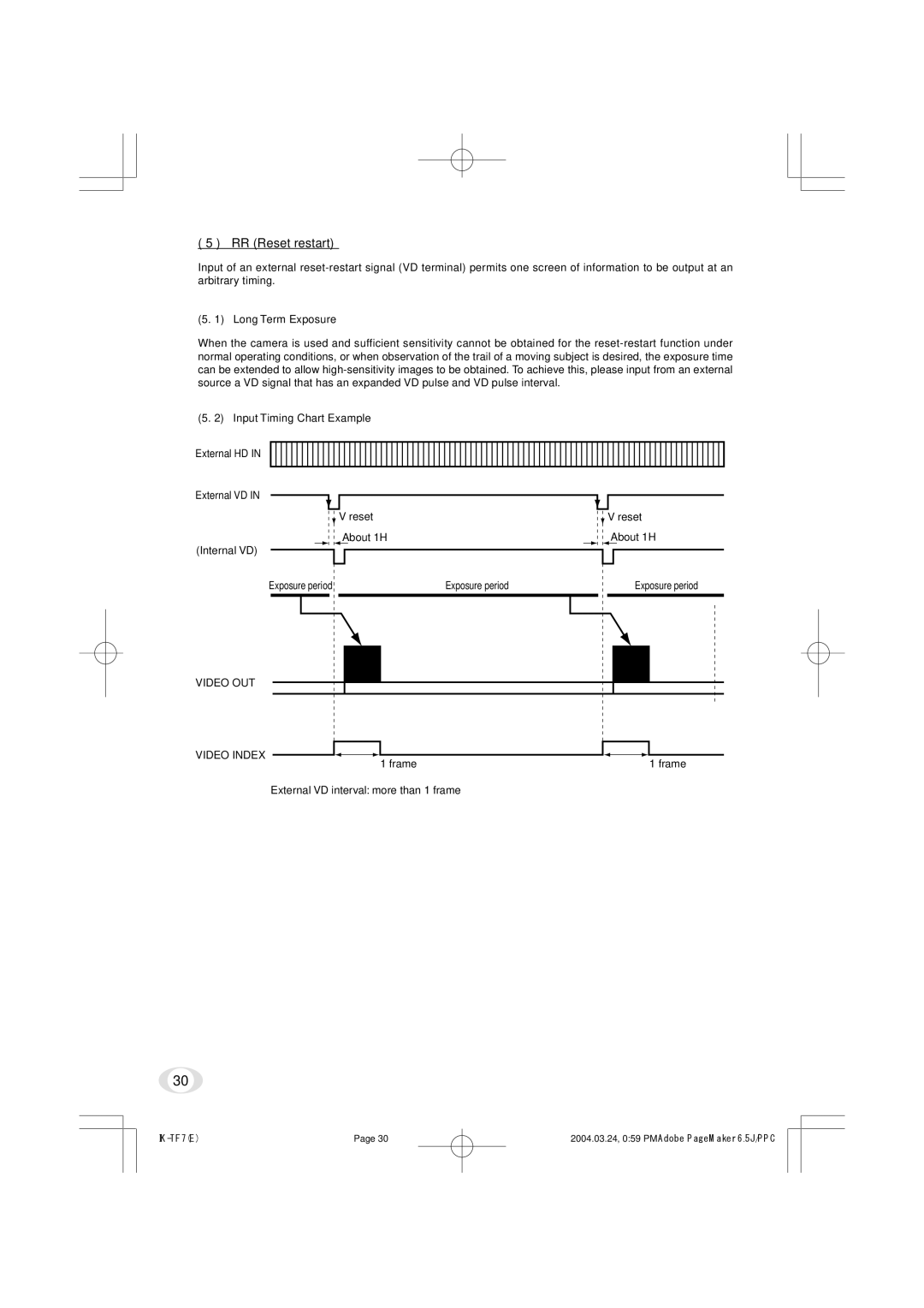 Toshiba IK-TF7 instruction manual RR Reset restart, Long Term Exposure, Input Timing Chart Example, Video OUT Video Index 