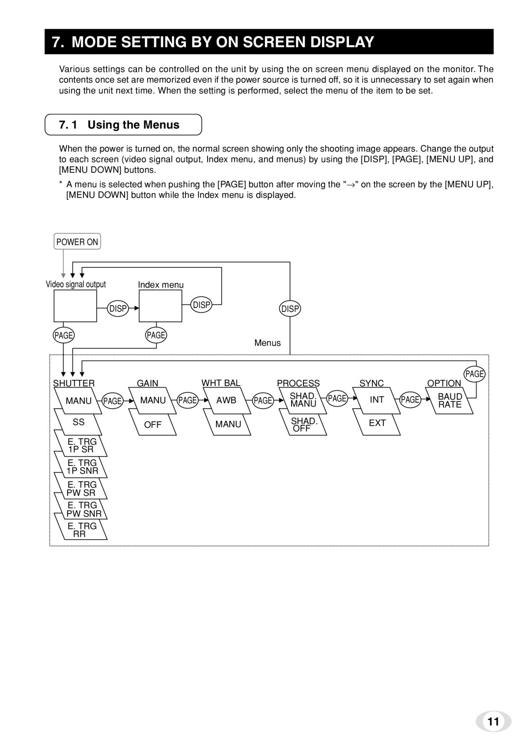 Toshiba IK-TF7C instruction manual Mode Setting by on Screen Display, Using the Menus 