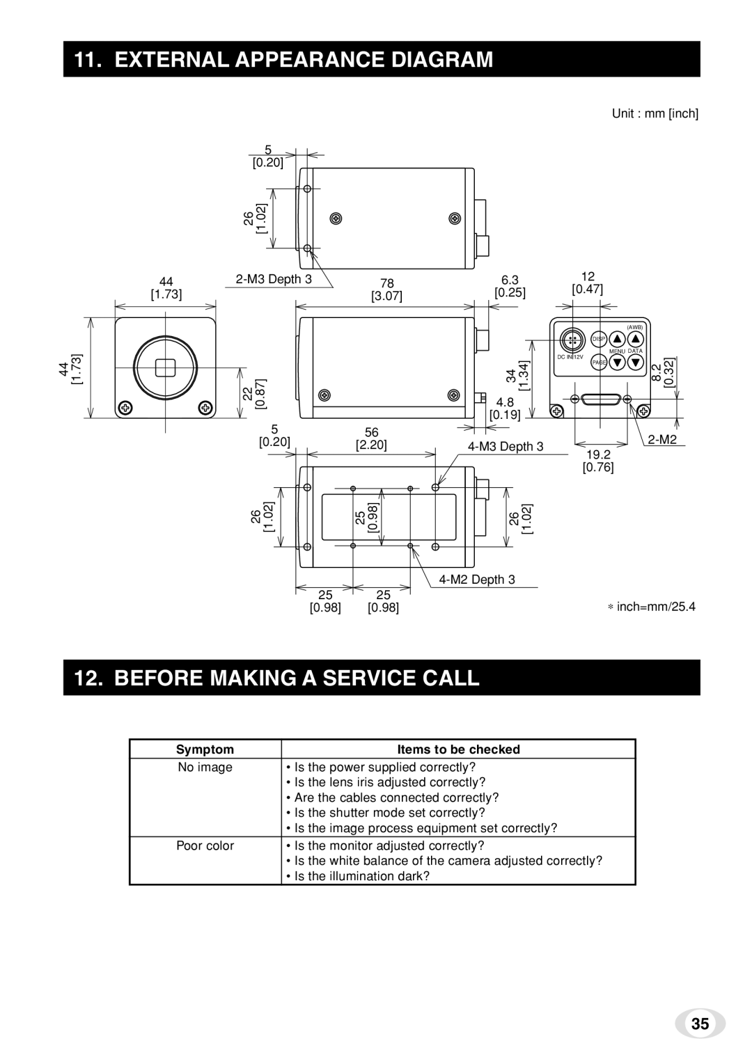 Toshiba IK-TF7C instruction manual External Appearance Diagram, Before Making a Service Call, Symptom Items to be checked 